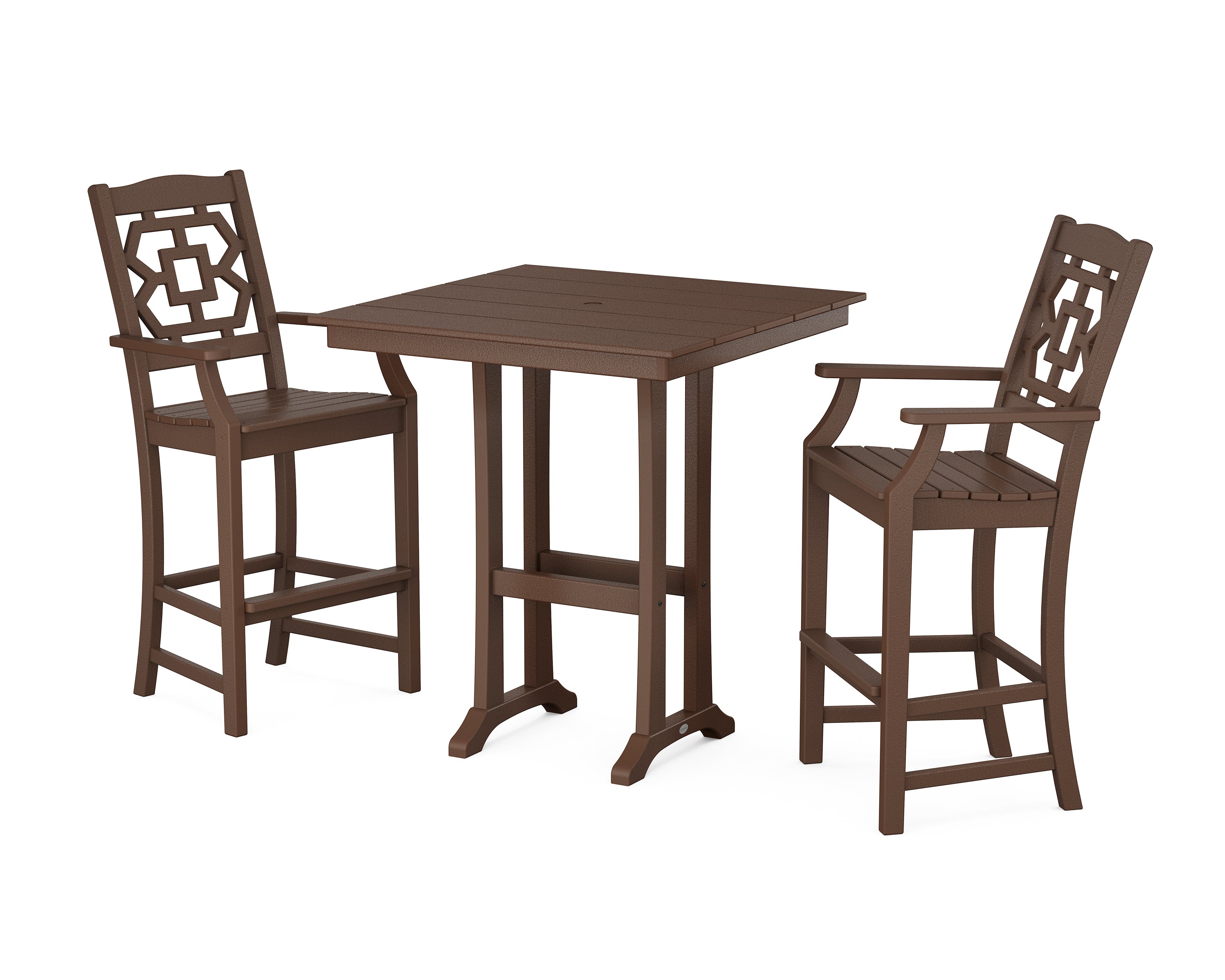 Martha Stewart by POLYWOOD® Chinoiserie 3-Piece Farmhouse Bar Set with Trestle Legs in Mahogany
