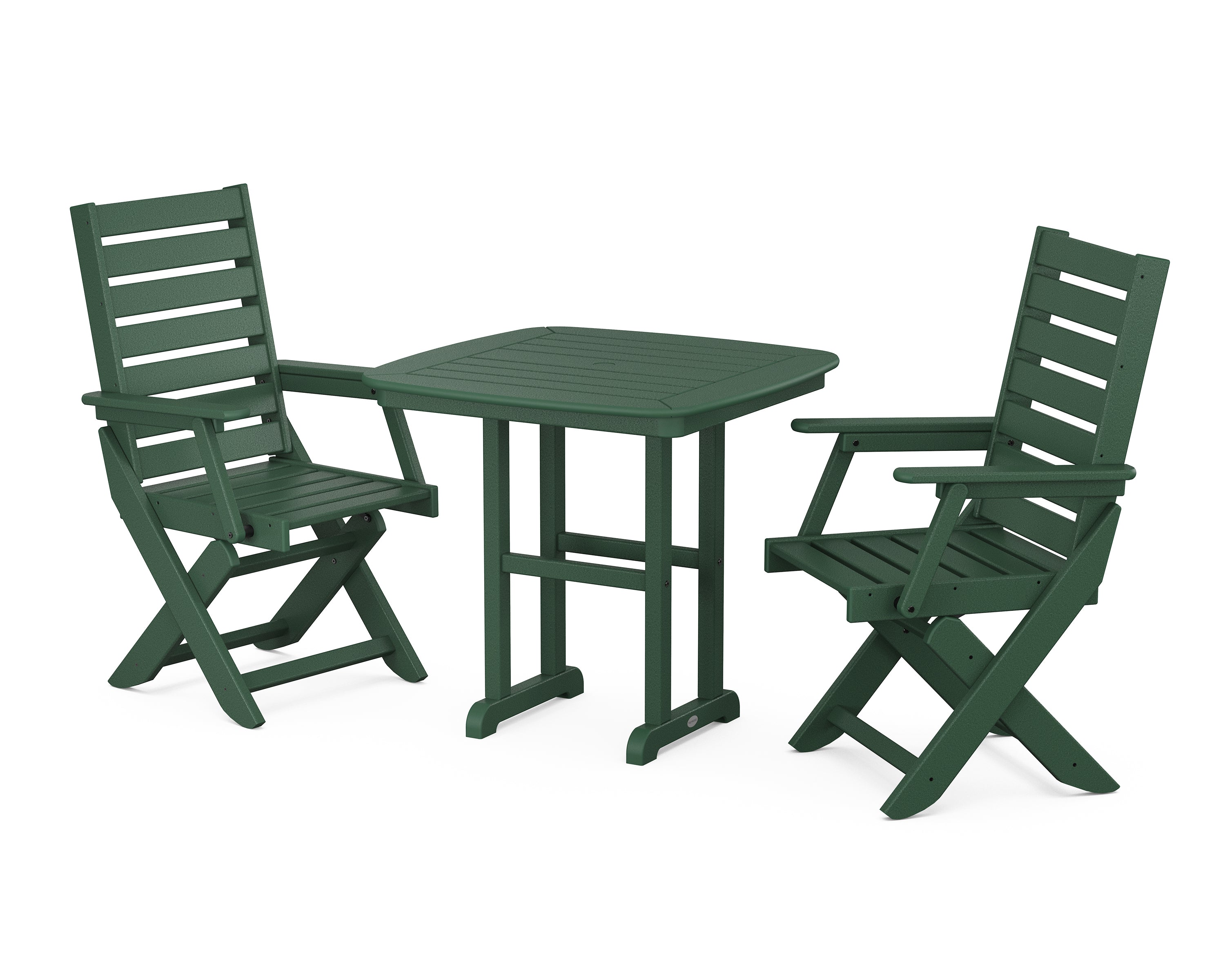 POLYWOOD Captain Folding Chair 3-Piece Dining Set in Green