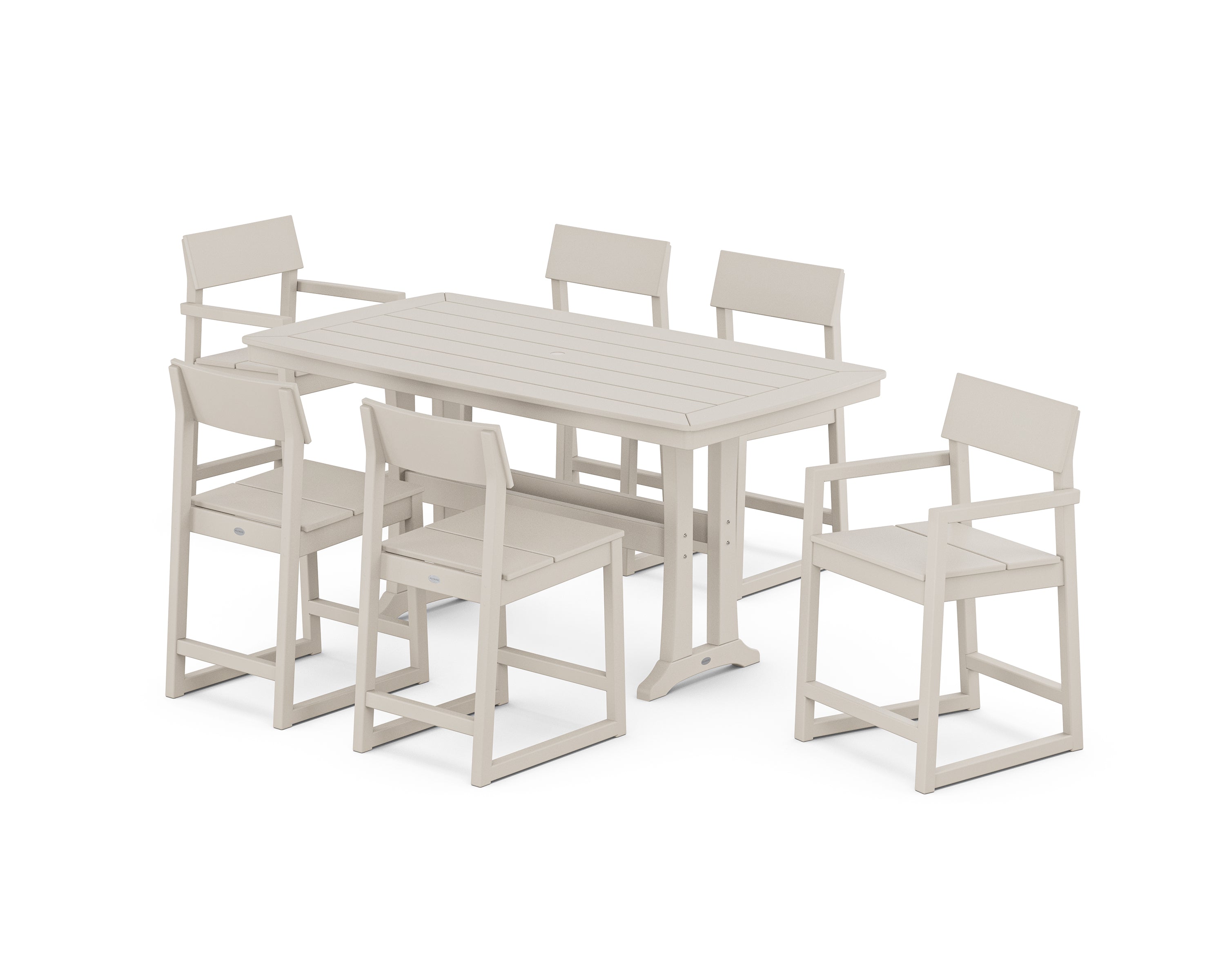 POLYWOOD EDGE 7-Piece Counter Set with Trestle Legs in Sand