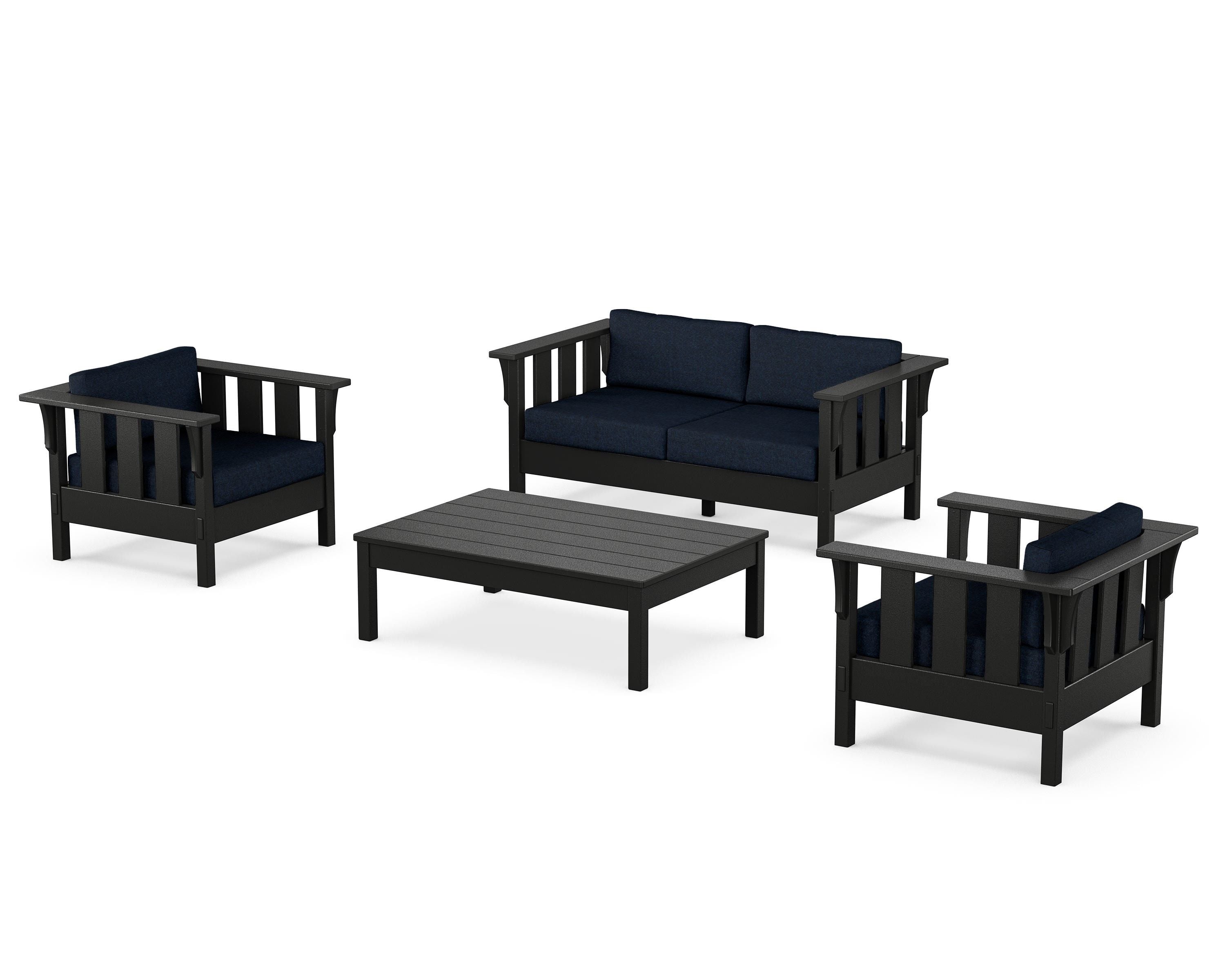 Martha Stewart by POLYWOOD Acadia 4-Piece Deep Seating Set with Loveseat in Black / Marine Indigo