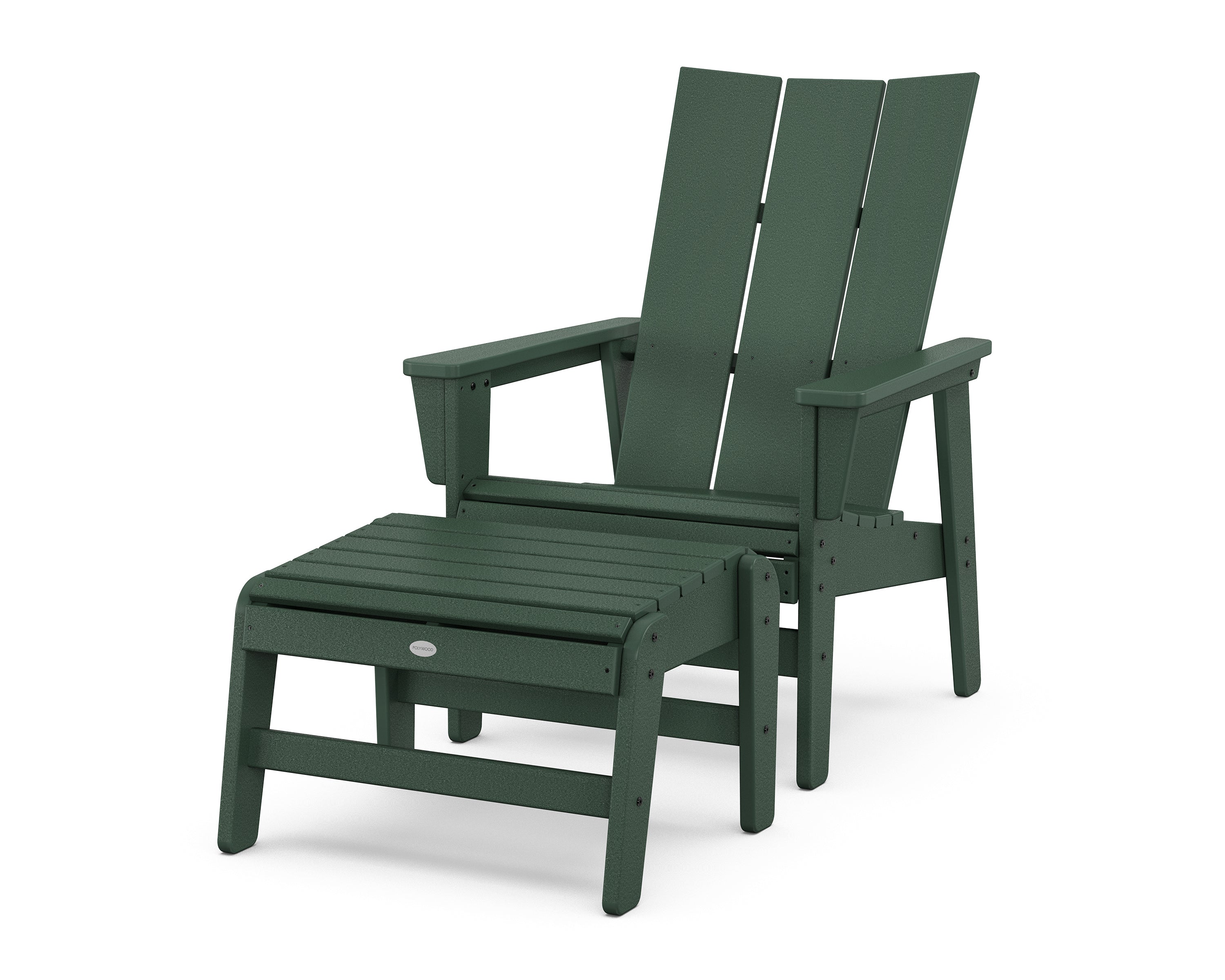 POLYWOOD Modern Grand Upright Adirondack Chair with Ottoman in Green