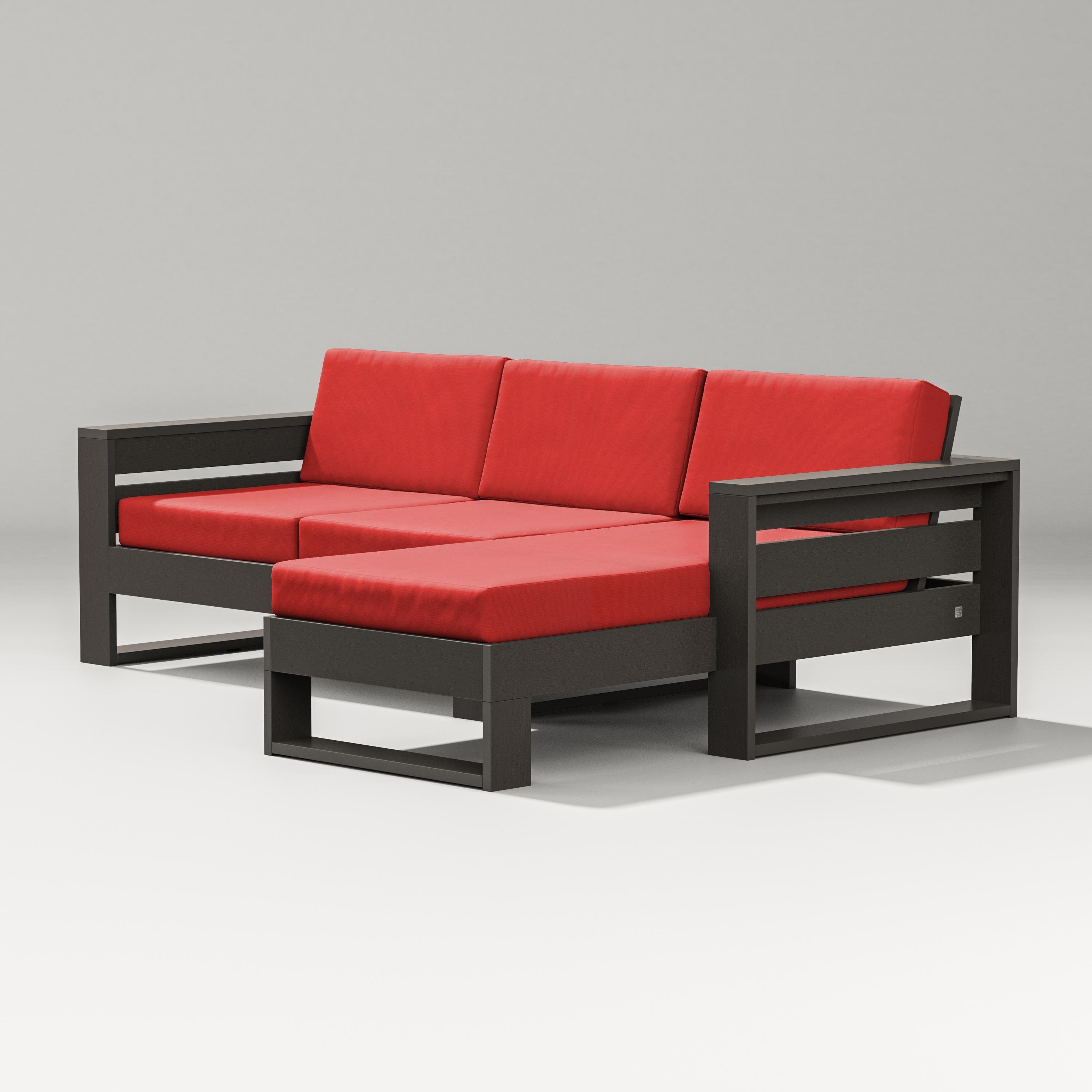PW Designer Series Latitude Right Chaise Sectional in Vintage Coffee / Crimson Linen