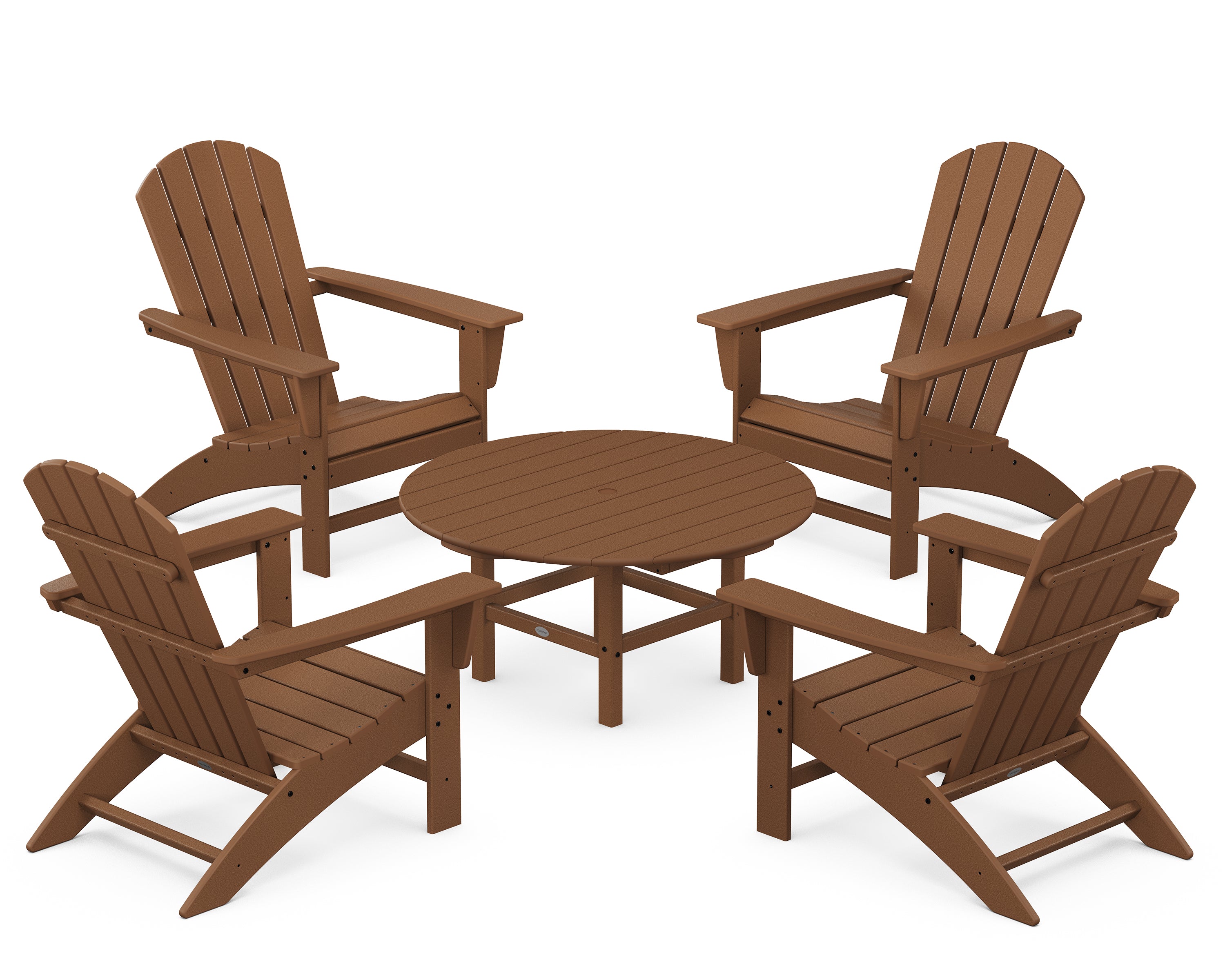 POLYWOOD Nautical 5-Piece Adirondack Chair Conversation Set in Teak