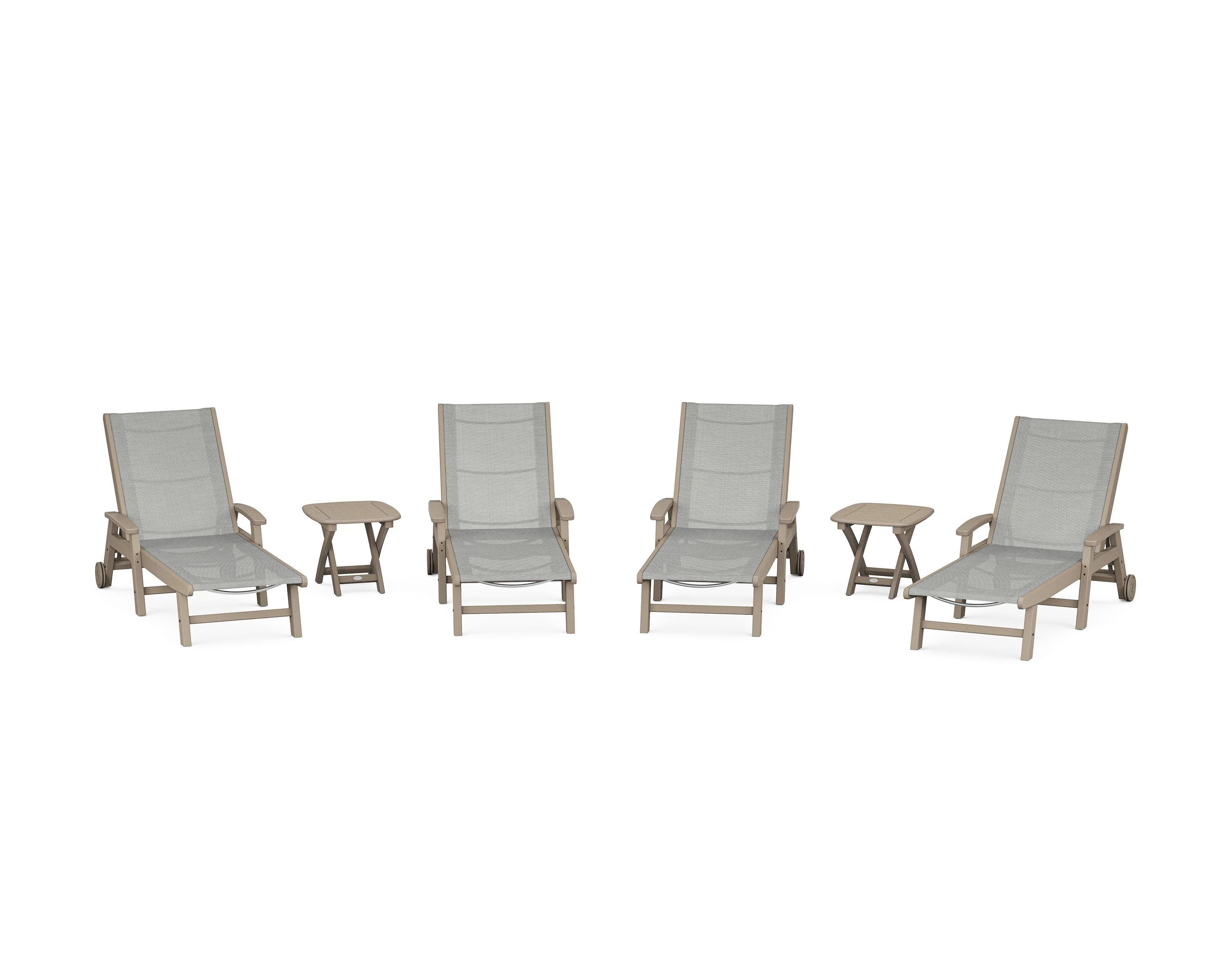 POLYWOOD Coastal Chaise 6-Piece Set with Wheels in Vintage Sahara / Metallic Sling