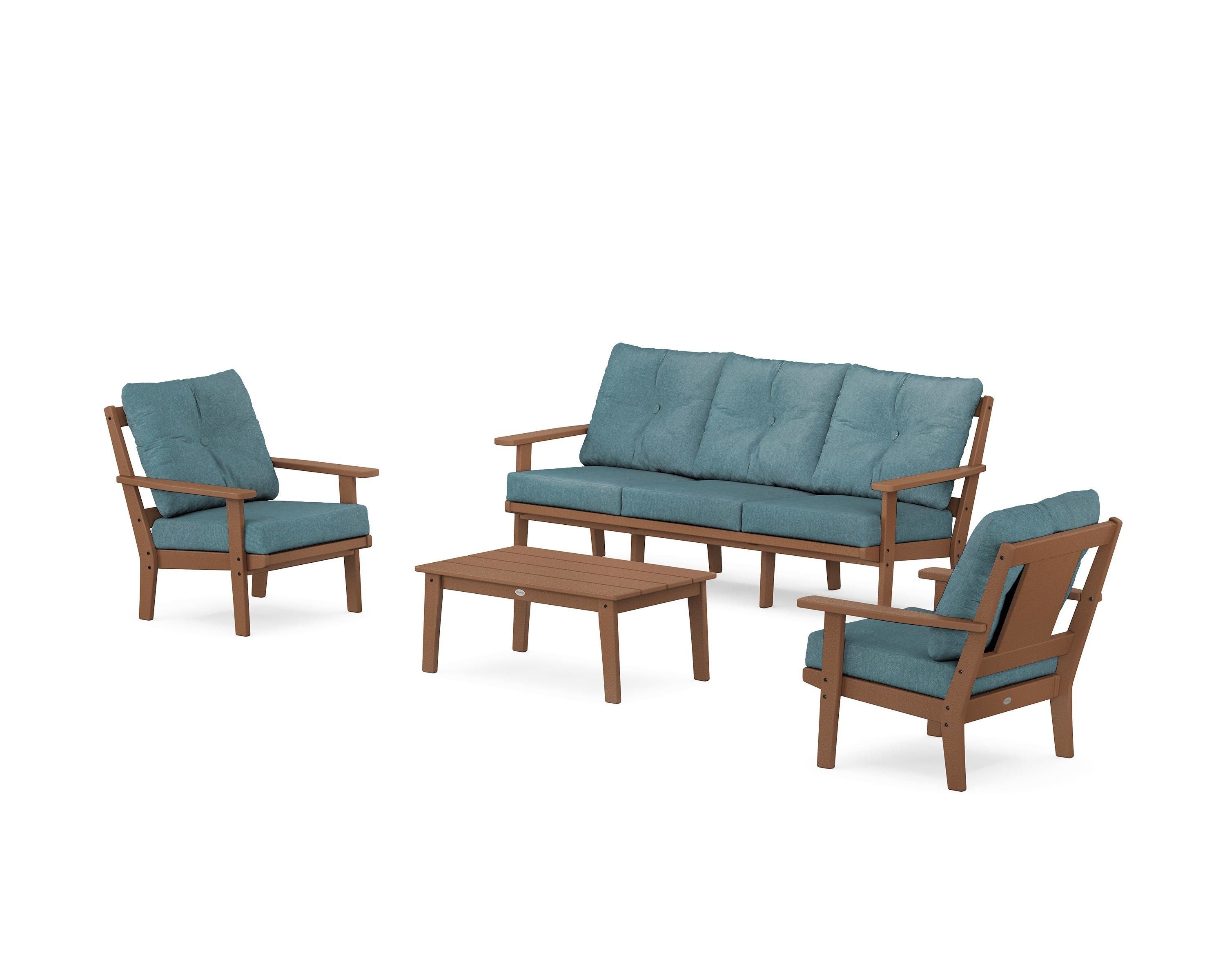 POLYWOOD Prairie 4-Piece Deep Seating Set with Sofa in Teak / Ocean Teal