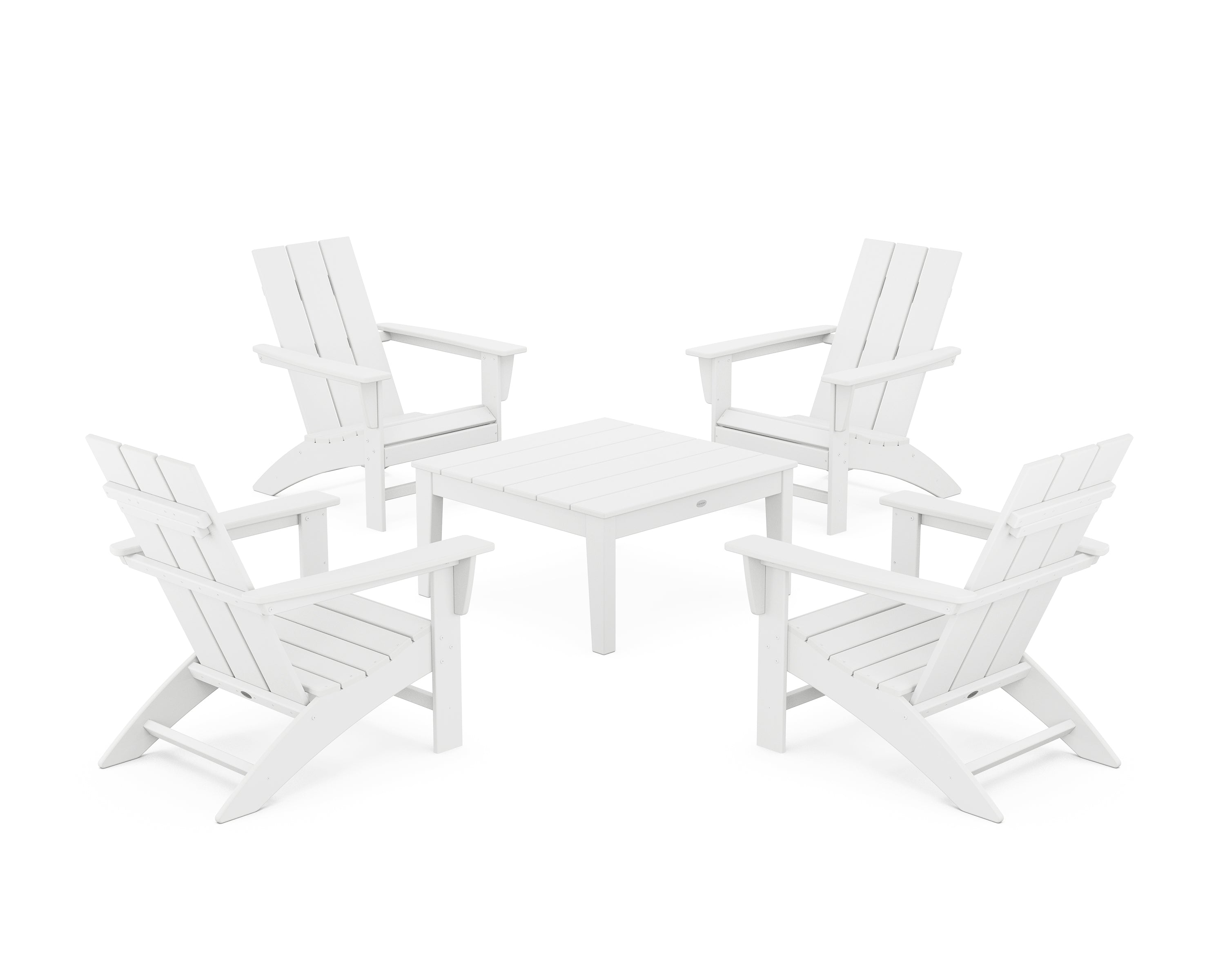 POLYWOOD 5-Piece Modern Adirondack Chair Conversation Set with 36" Conversation Table in White