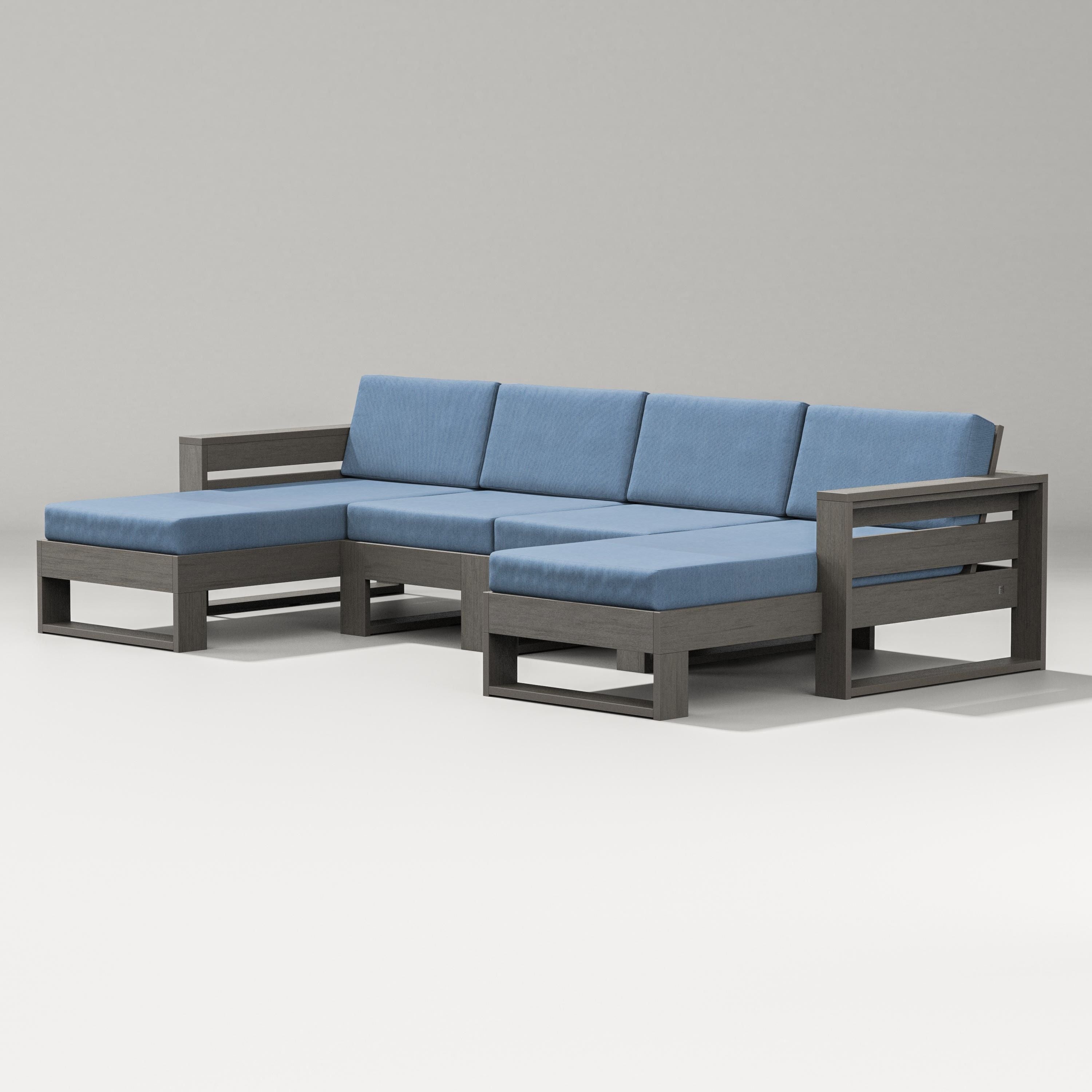 PW Designer Series Latitude Double Chaise Sectional in Driftwood / Sky Blue