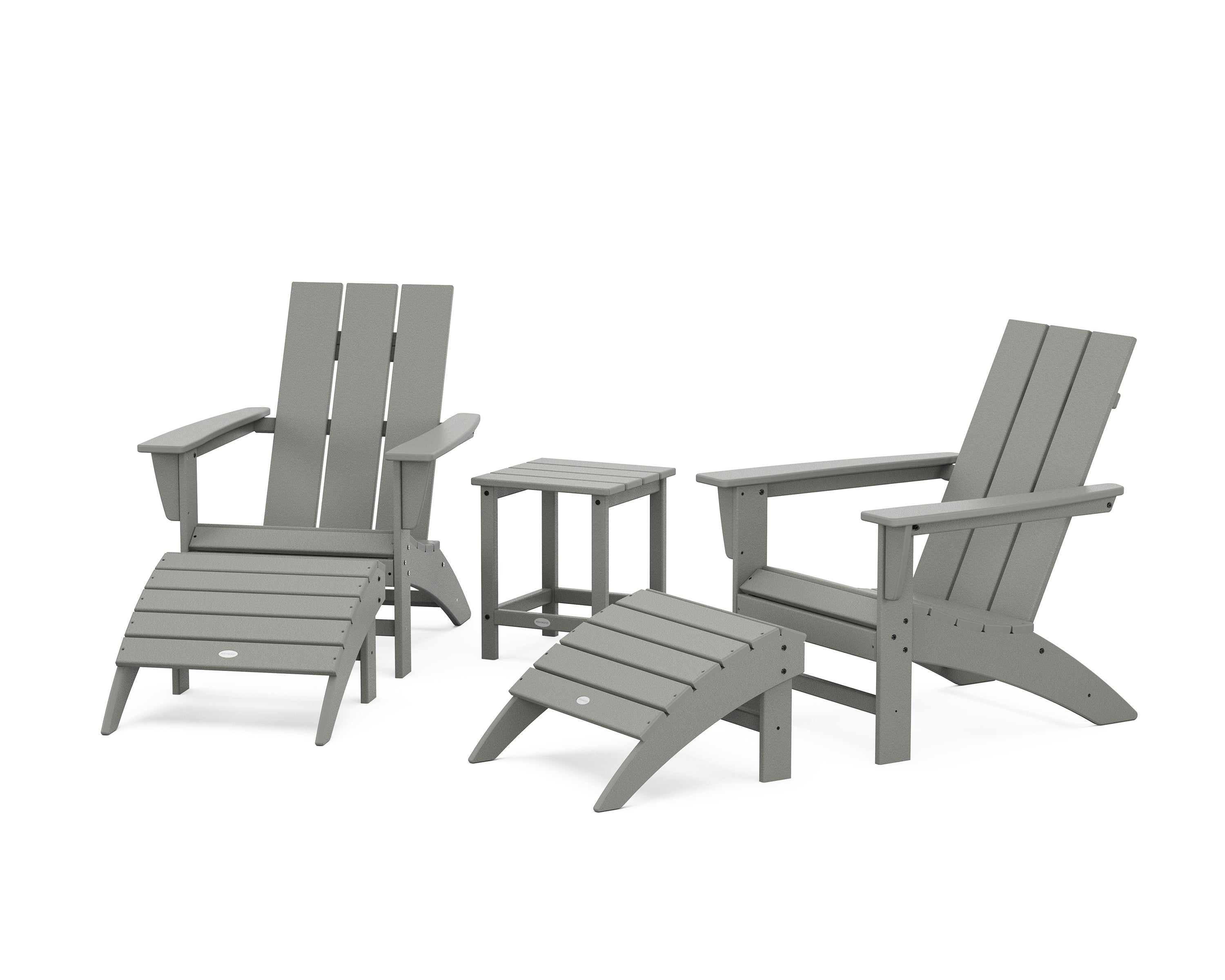 POLYWOOD Modern Adirondack Chair 5-Piece Set with Ottomans and 18" Side Table in Slate Grey