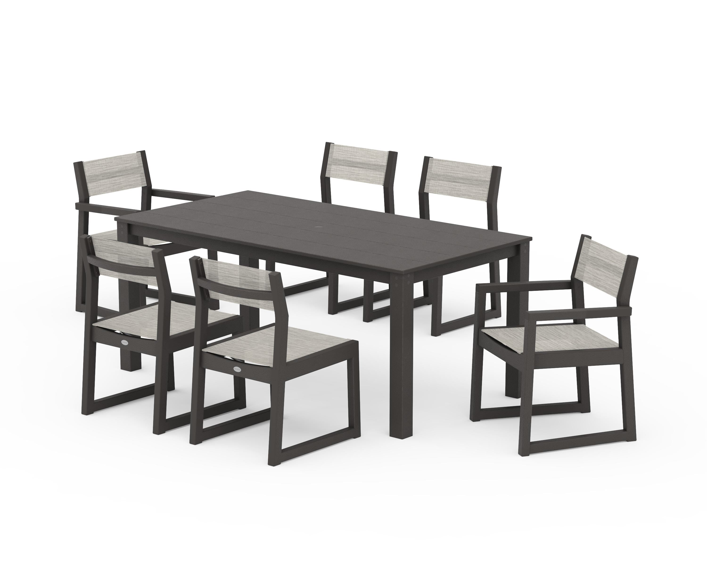 POLYWOOD EDGE Sling 7-Piece Parsons Dining Set in Vintage Coffee / Birch Sling