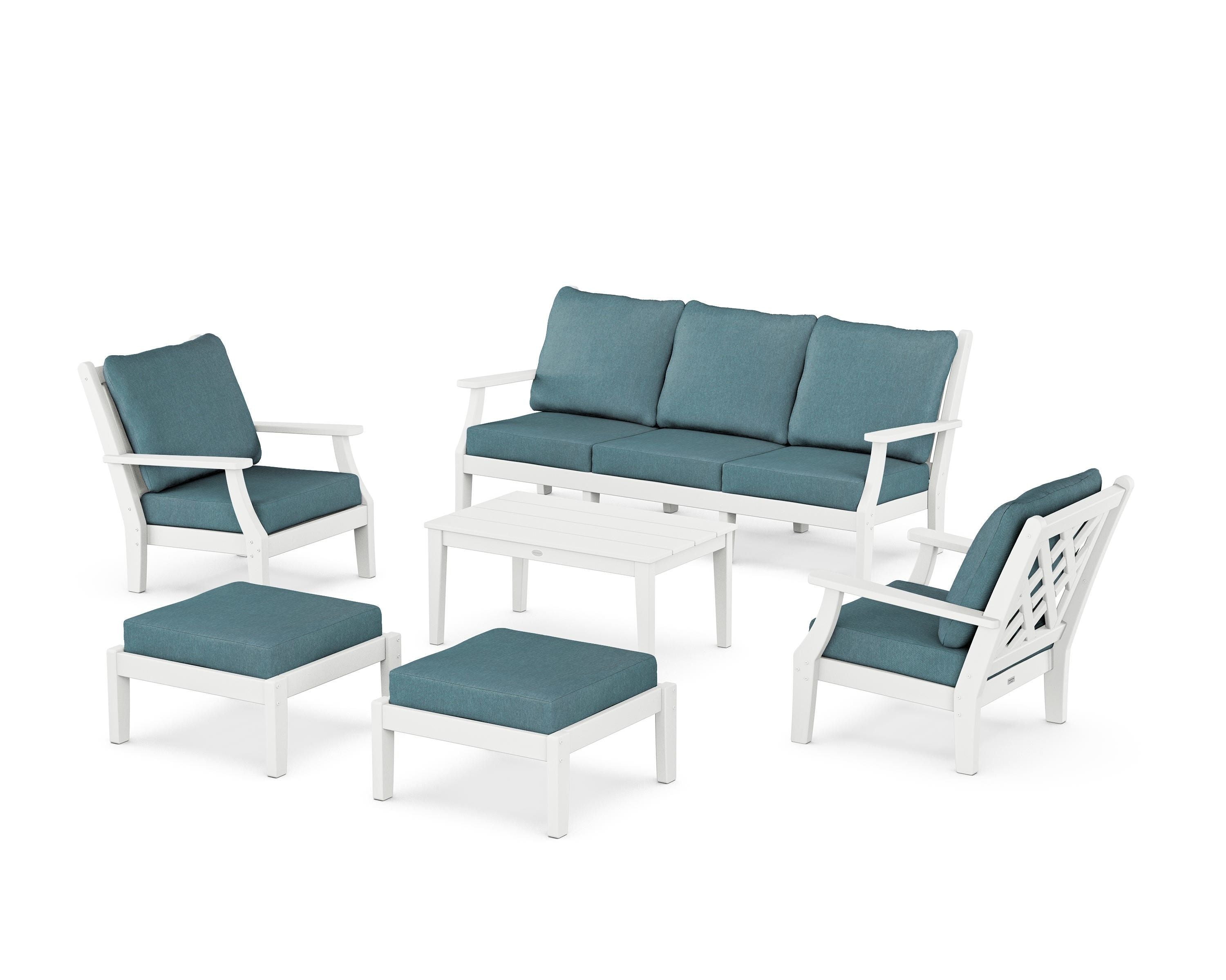 Country Living Wovendale 6-Piece Lounge Sofa Set in White / Ocean Teal