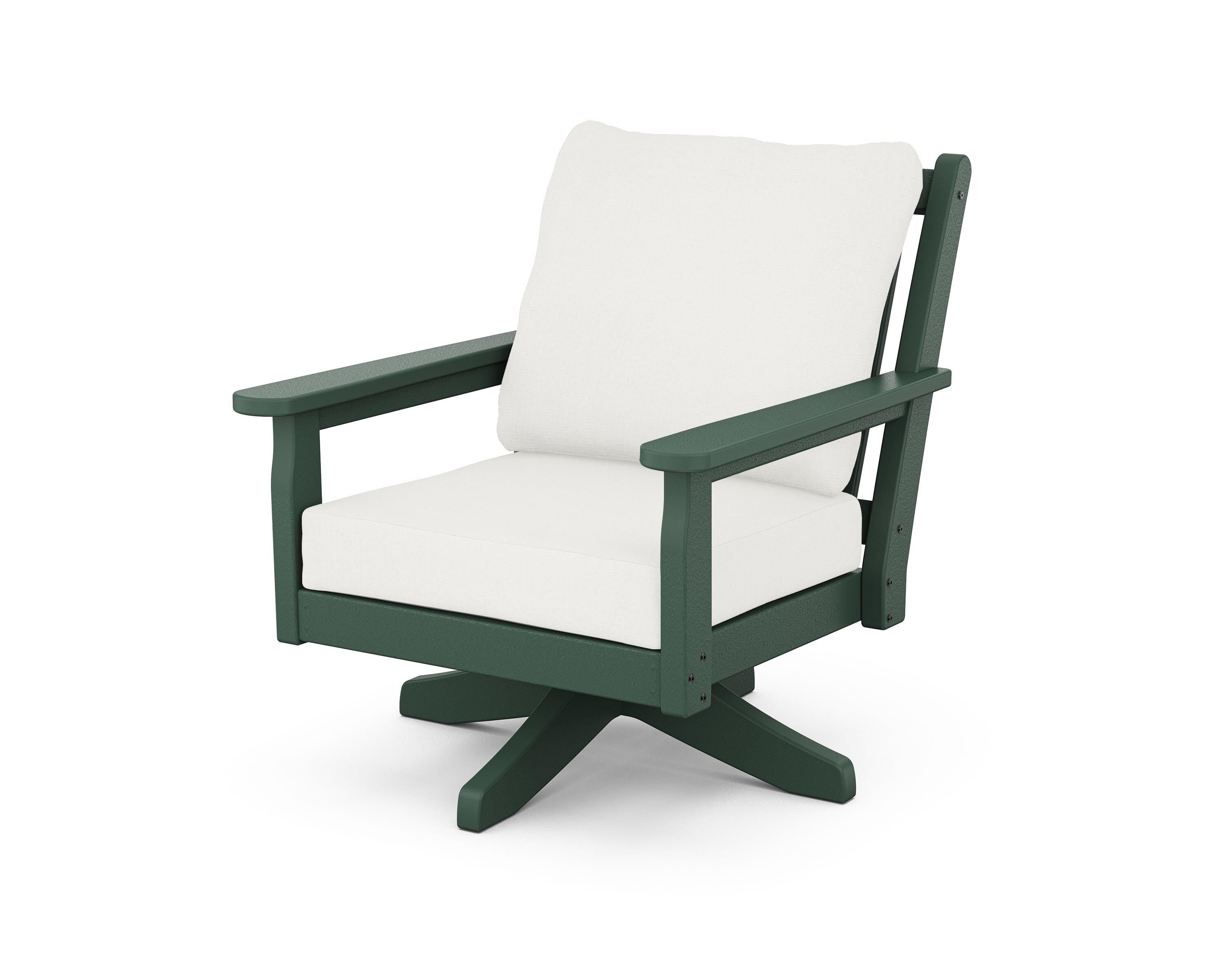 POLYWOOD Chippendale Deep Seating Swivel Chair in Green / Natural Linen