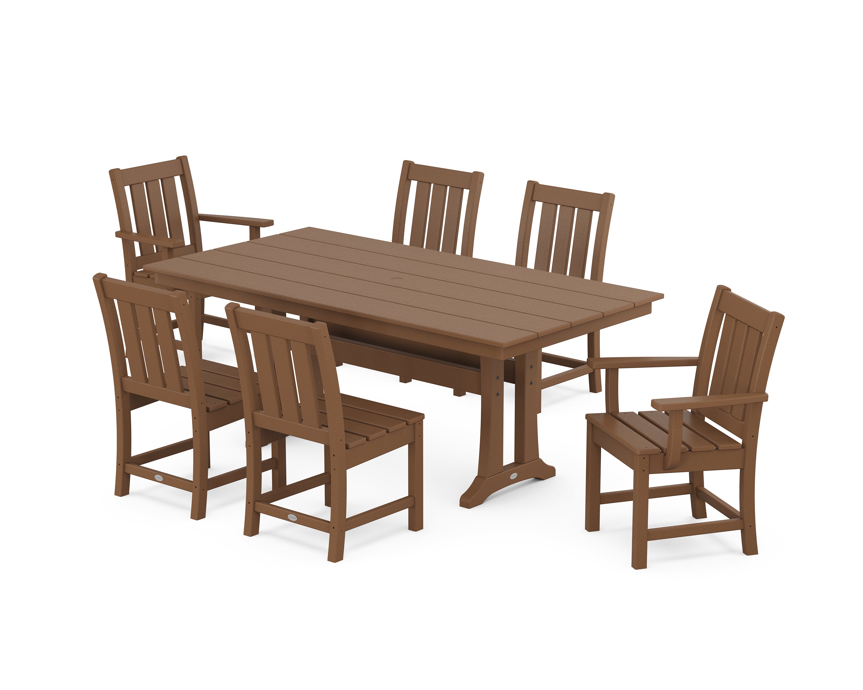 POLYWOOD Oxford 7-Piece Farmhouse Dining Set with Trestle Legs in Teak