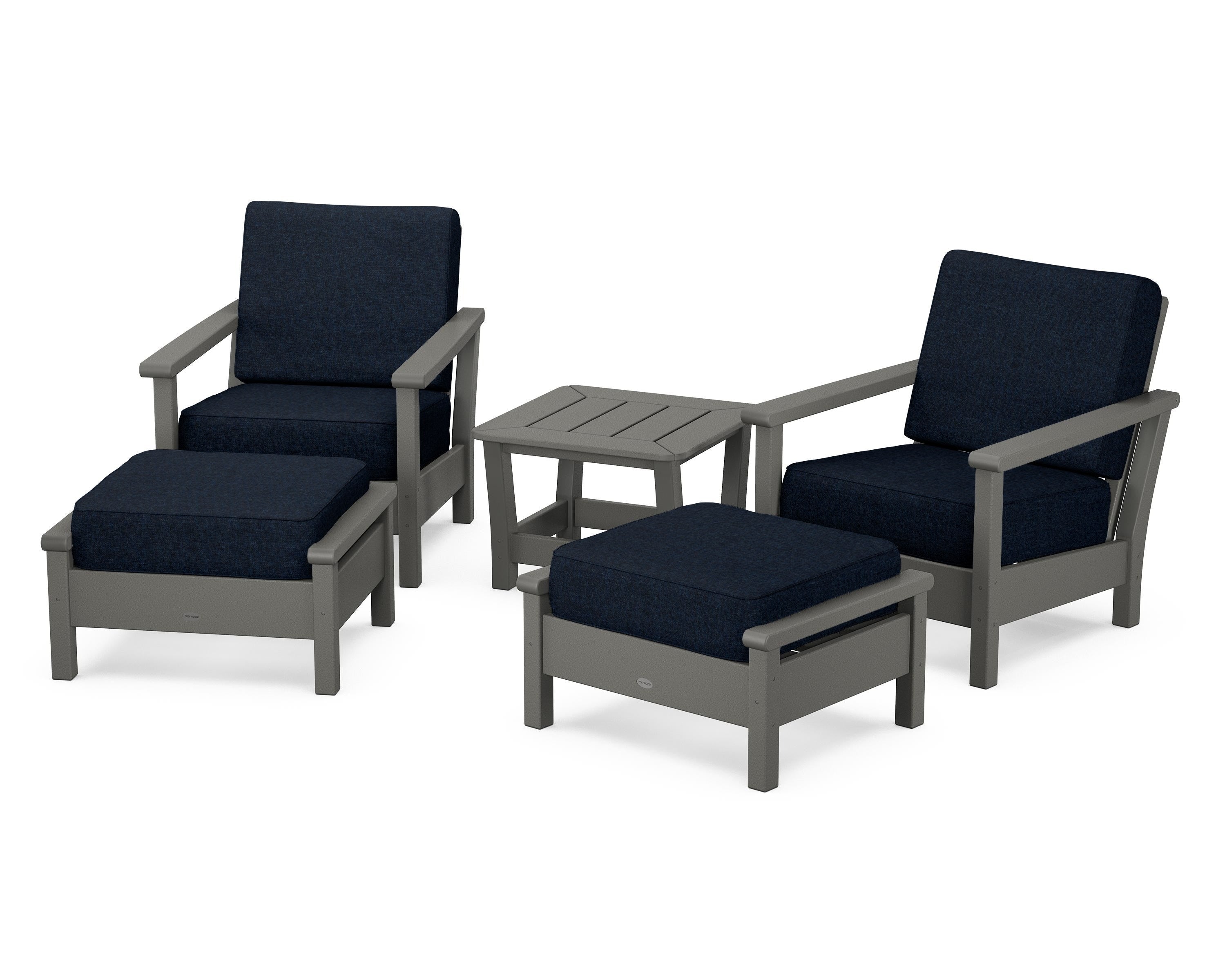POLYWOOD Harbour 5-Piece Deep Seating Chair Set in Slate Grey / Marine Indigo