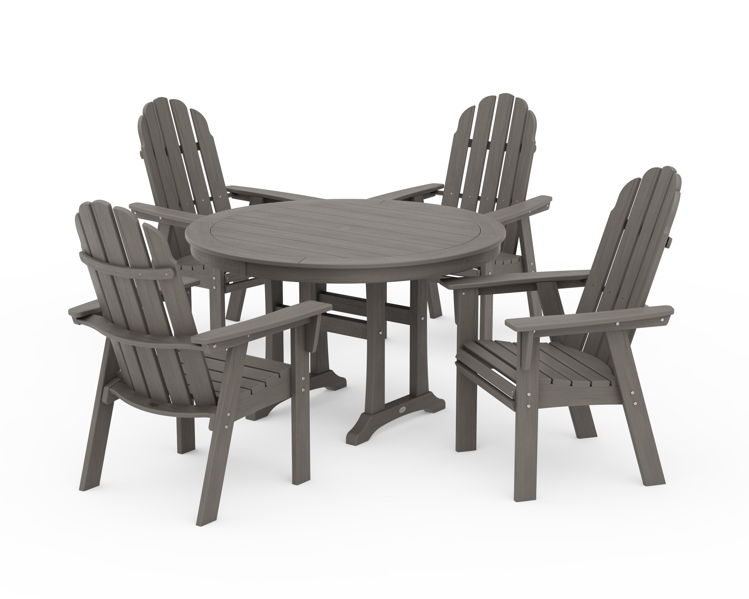 POLYWOOD Vineyard Curveback Adirondack 5-Piece Nautical Trestle Dining Set in Driftwood