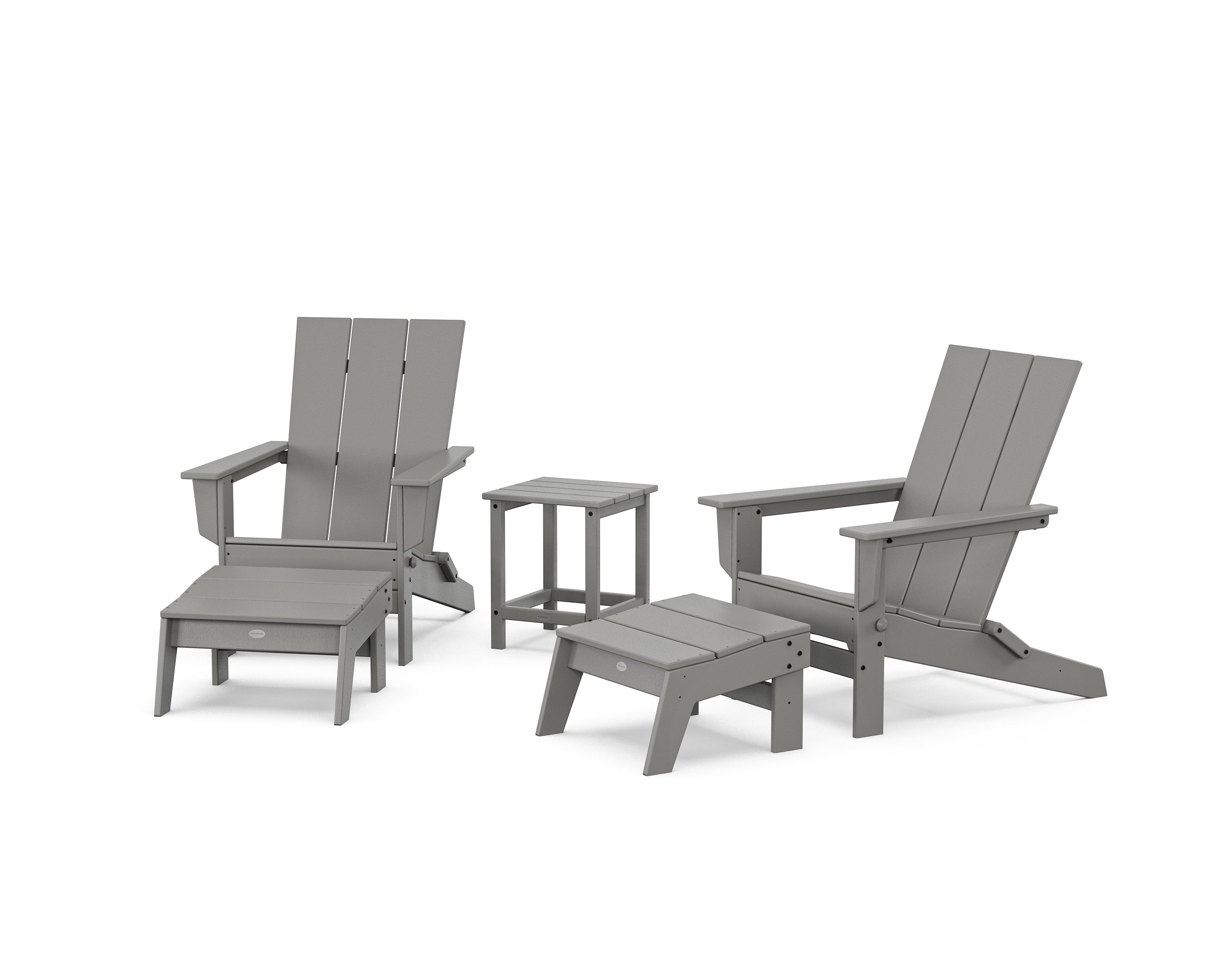 POLYWOOD 5-Piece Modern Studio Folding Adirondack Set with Ottomans and Side Table in Slate Grey