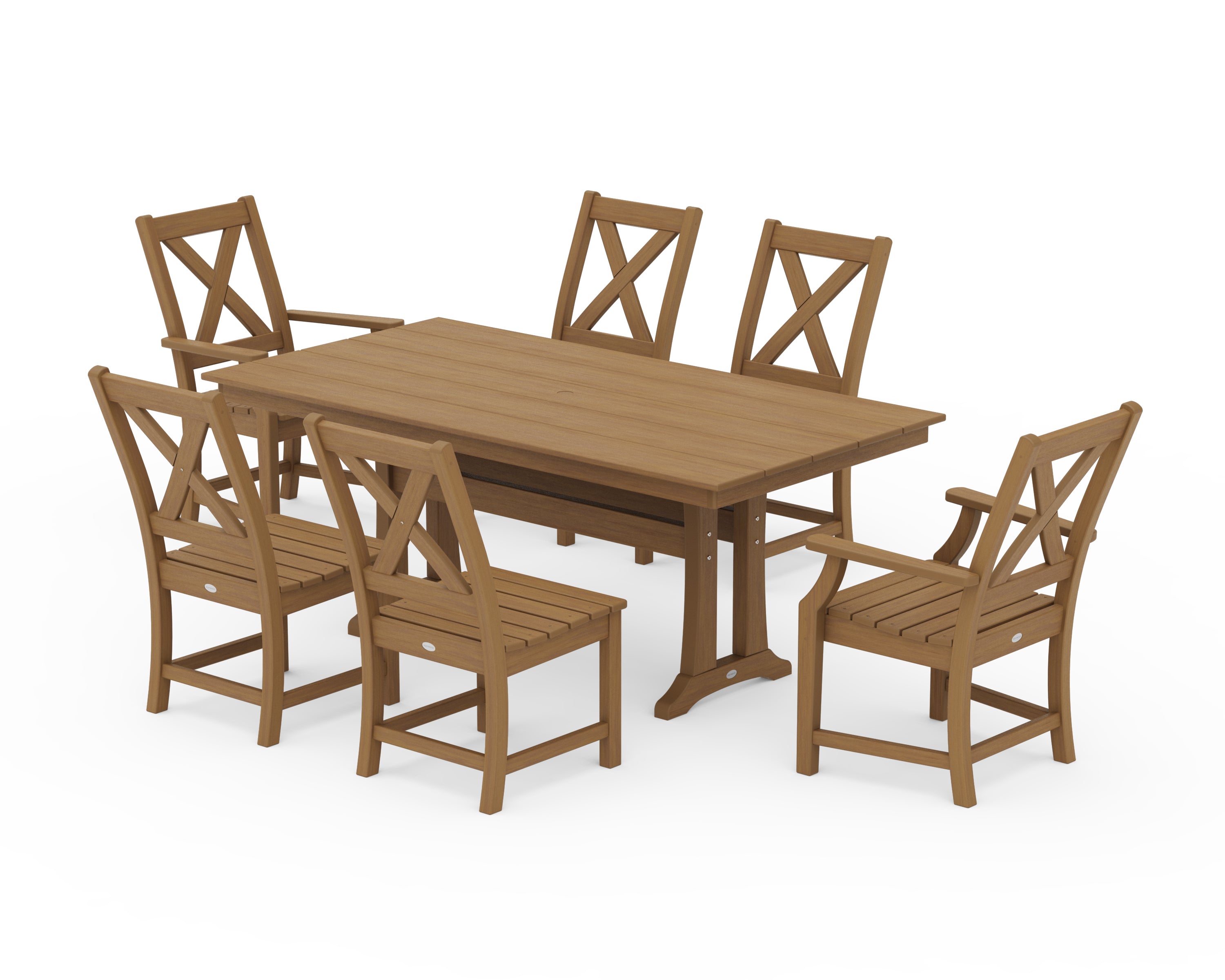 POLYWOOD Braxton 7-Piece Farmhouse Dining Set With Trestle Legs in Natural