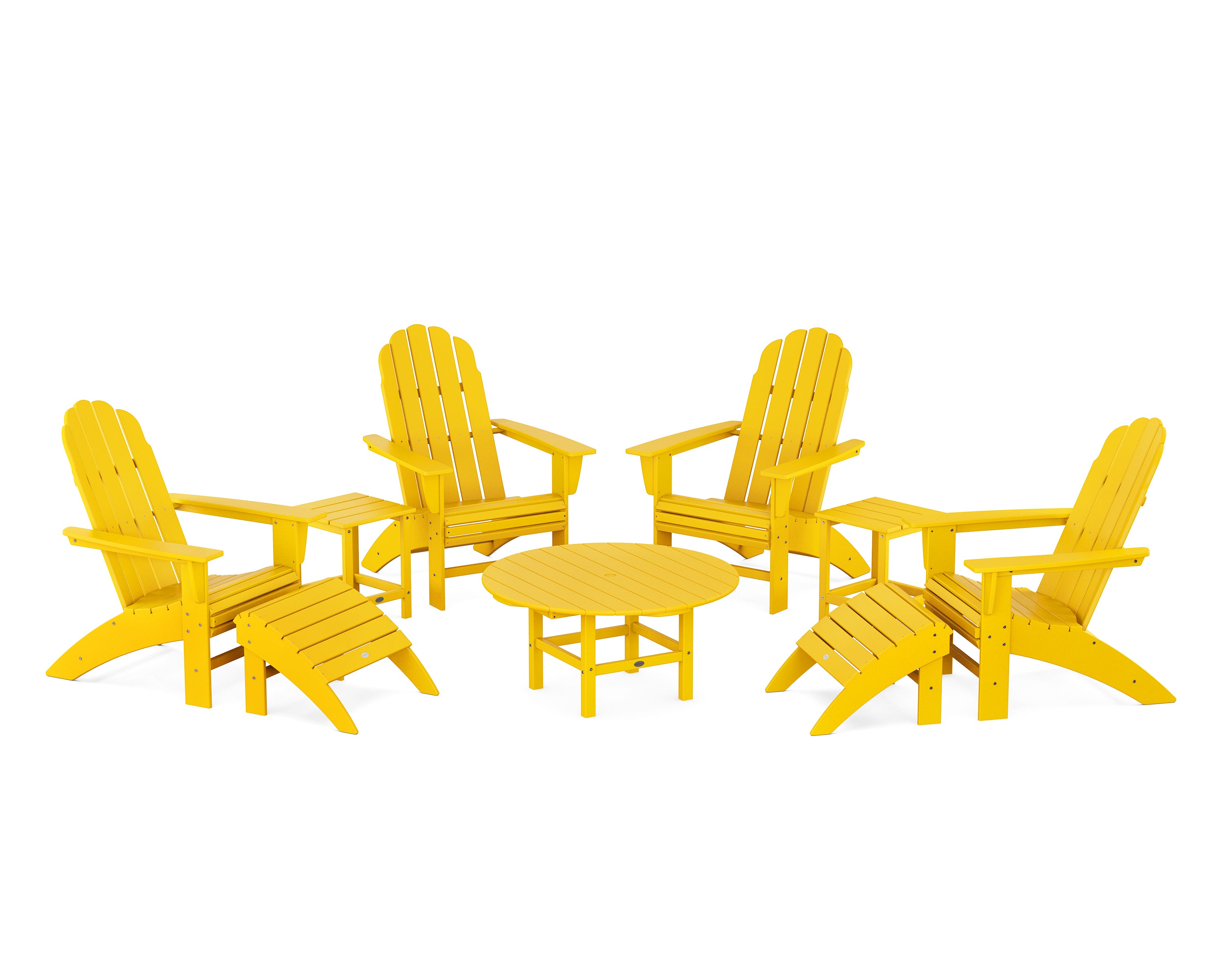 POLYWOOD Vineyard Curveback Adirondack Chair 9-Piece Conversation Set in Lemon