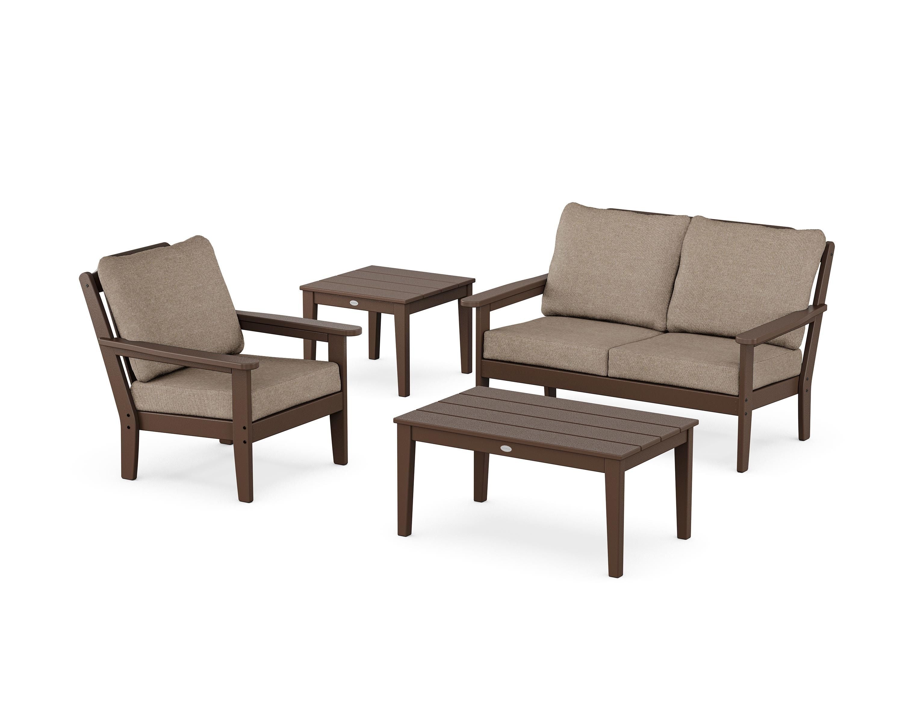 Country Living Wovendale 4-Piece Deep Seating Set in Mahogany / Spiced Burlap