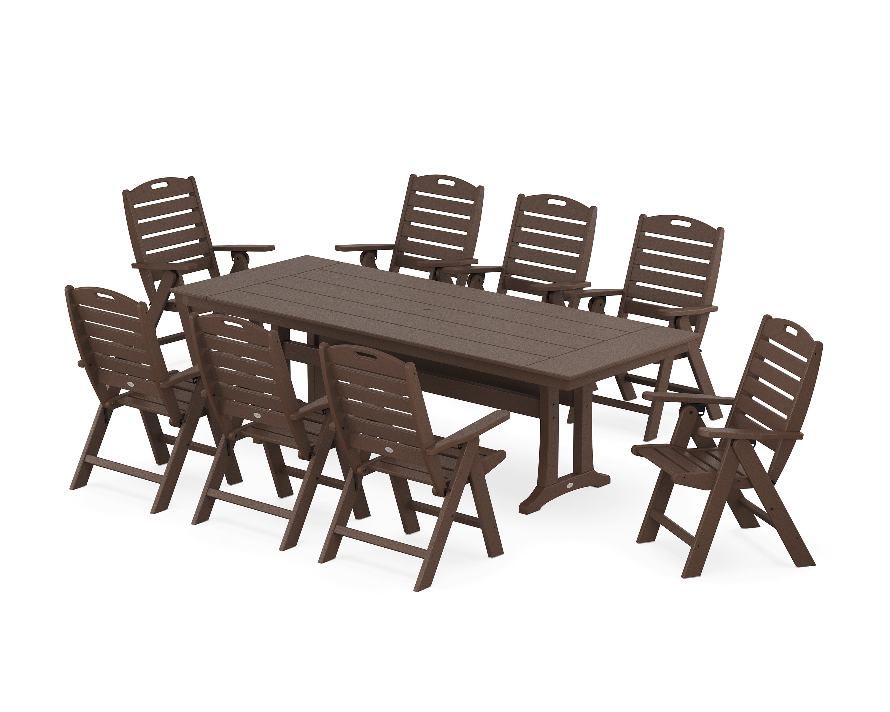 POLYWOOD Nautical Highback 9-Piece Farmhouse Dining Set with Trestle Legs in Mahogany
