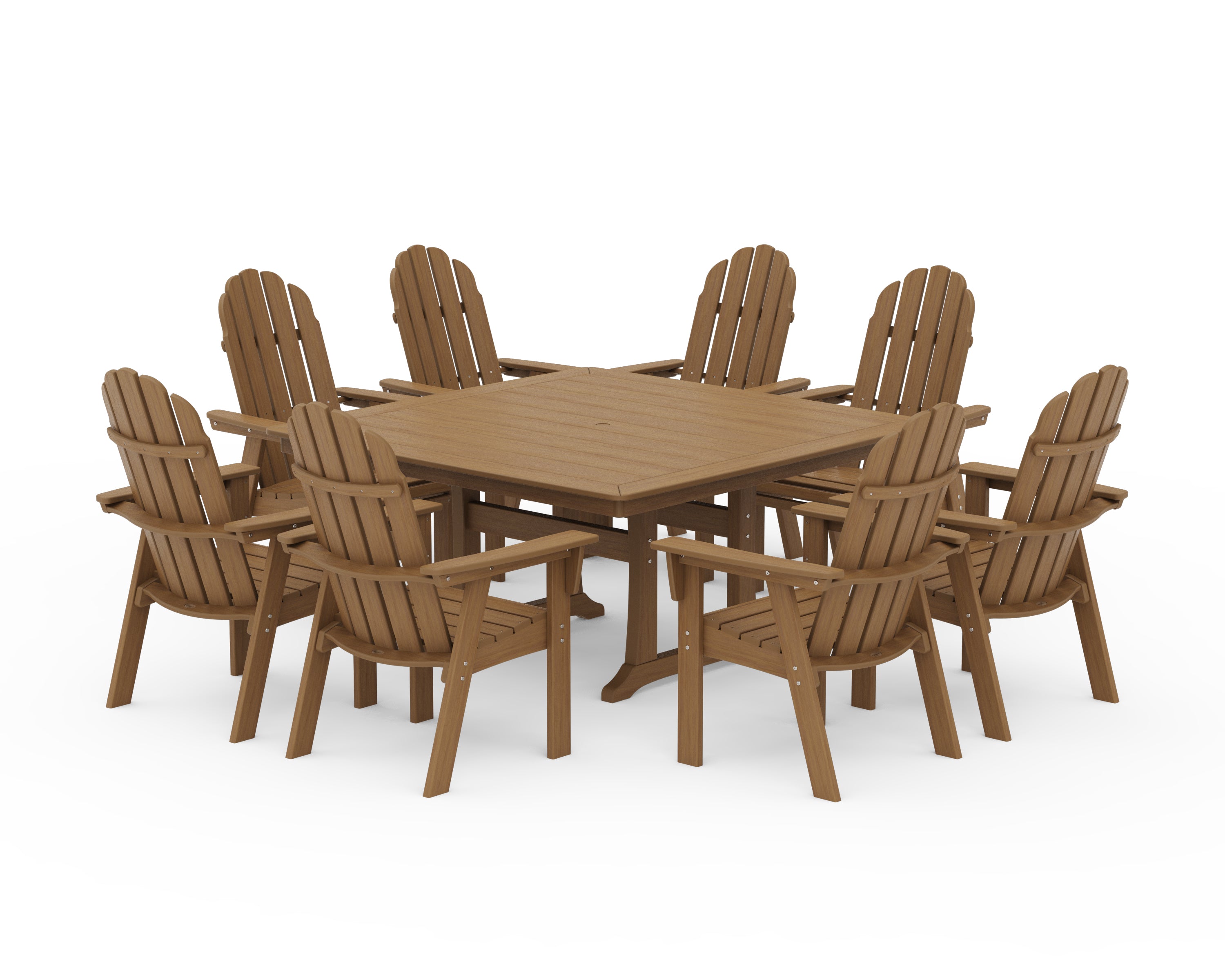 POLYWOOD Vineyard Curveback Adirondack 9-Piece Nautical Trestle Dining Set in Natural