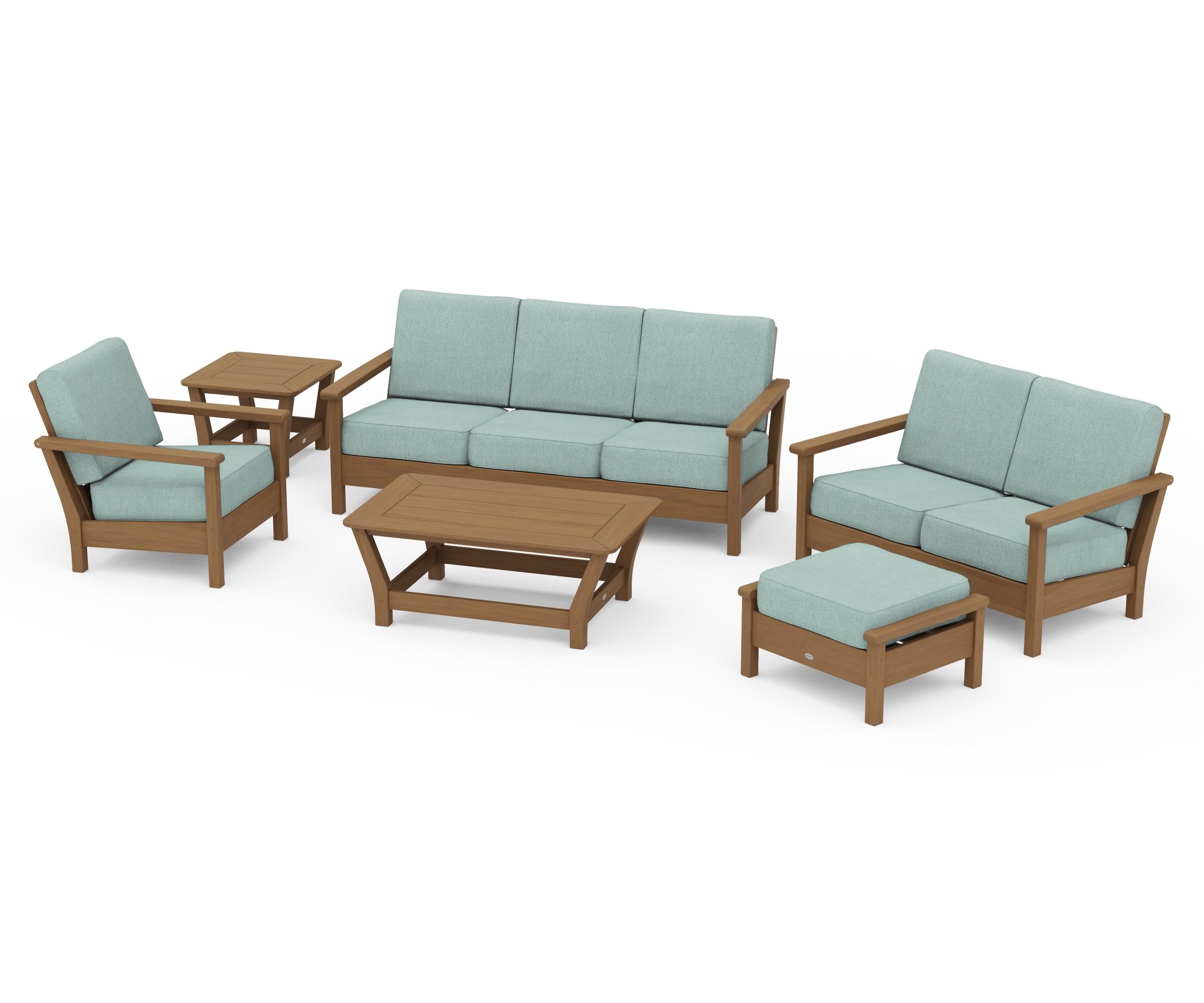 POLYWOOD Harbour 6-Piece Outdoor Living Set in Natural / Glacier Spa