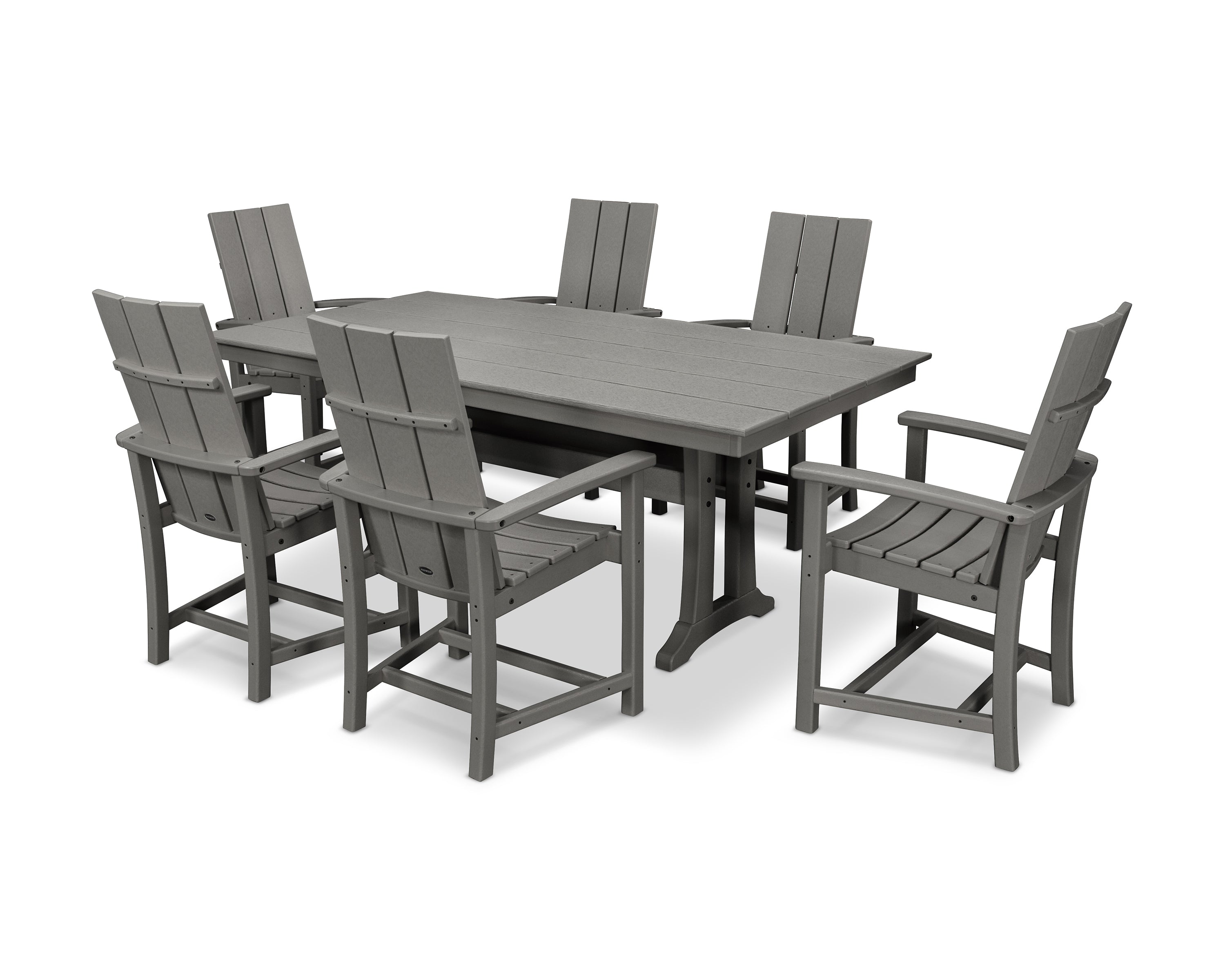 POLYWOOD Modern Adirondack 7-Piece Farmhouse Dining Set with Trestle Legs in Slate Grey