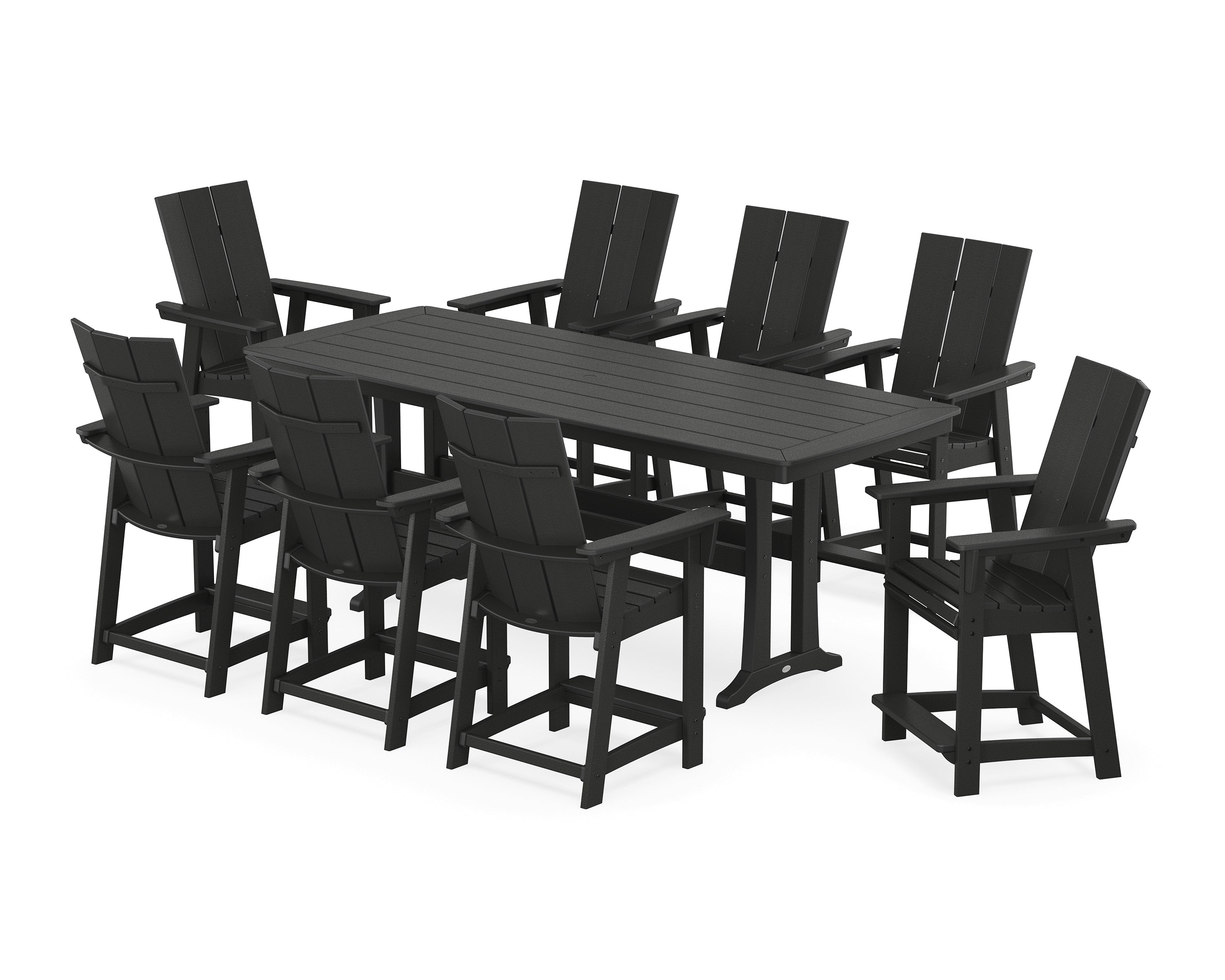 POLYWOOD® Modern Curveback Adirondack 9-Piece Counter Set with Trestle Legs in Black