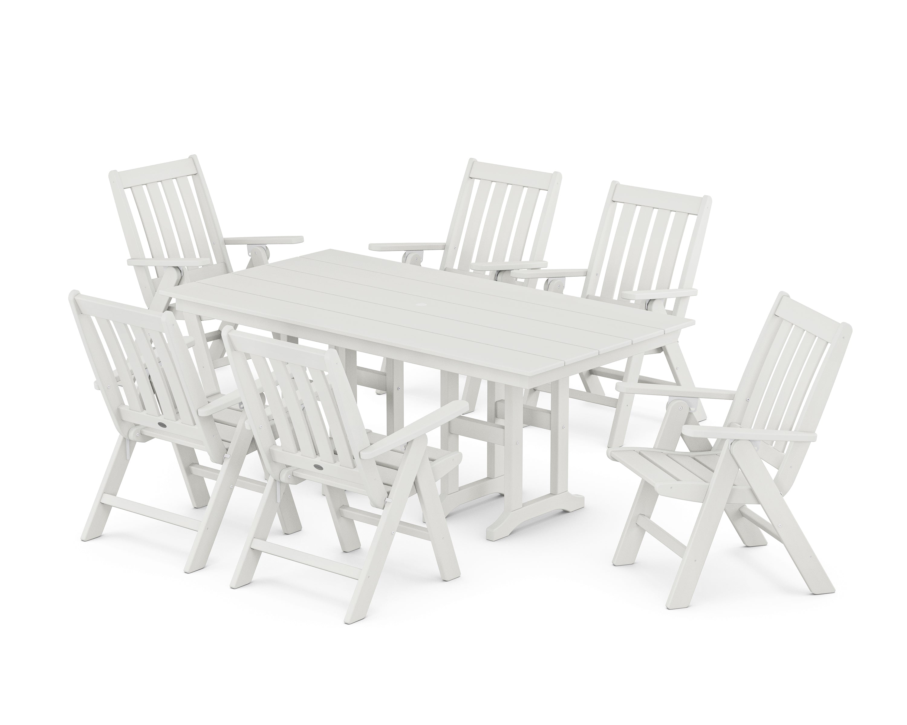POLYWOOD Vineyard Folding Chair 7-Piece Farmhouse Dining Set in Vintage White