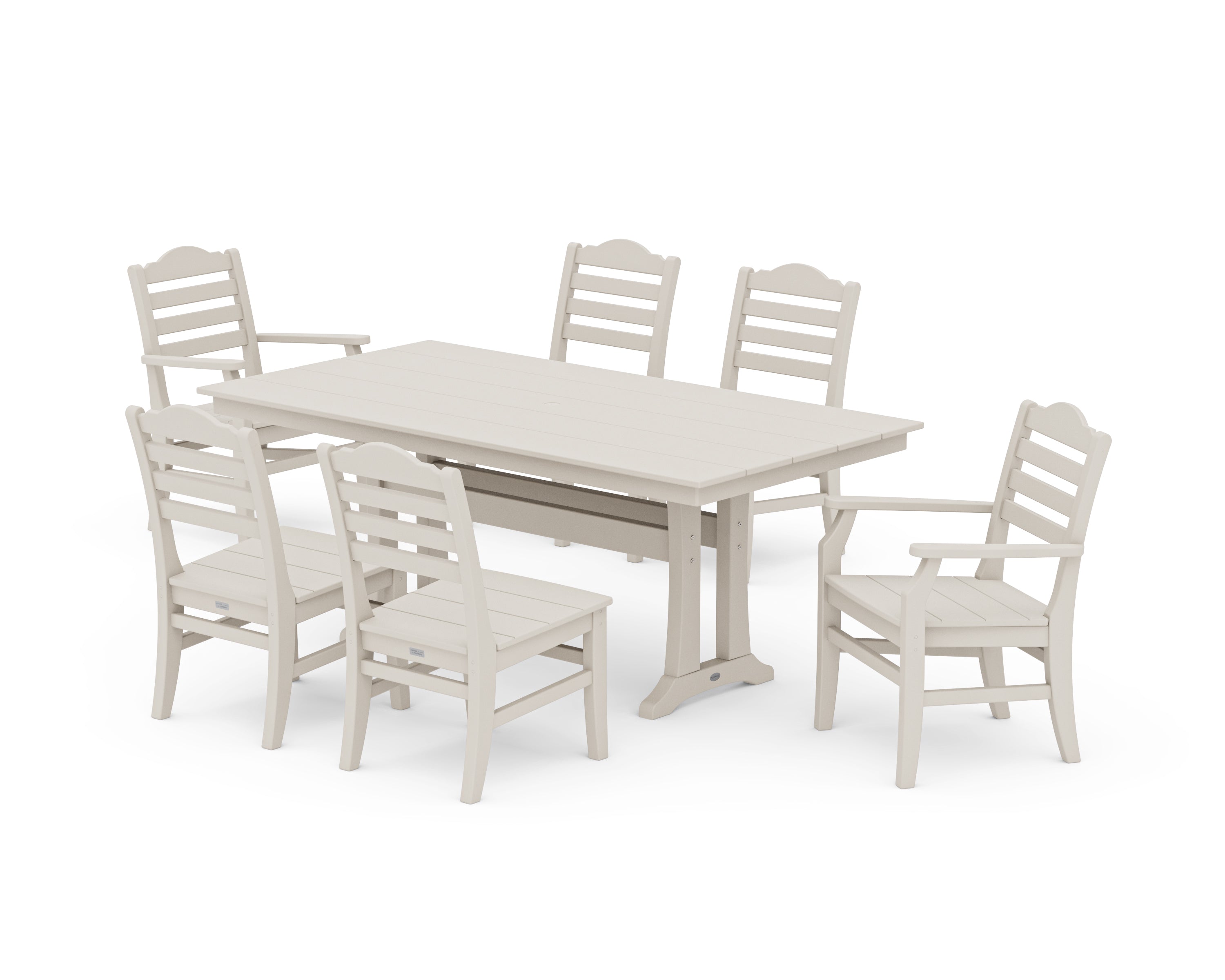 POLYWOOD Savannah 7-Piece Farmhouse Dining Set with Trestle Legs in Sand