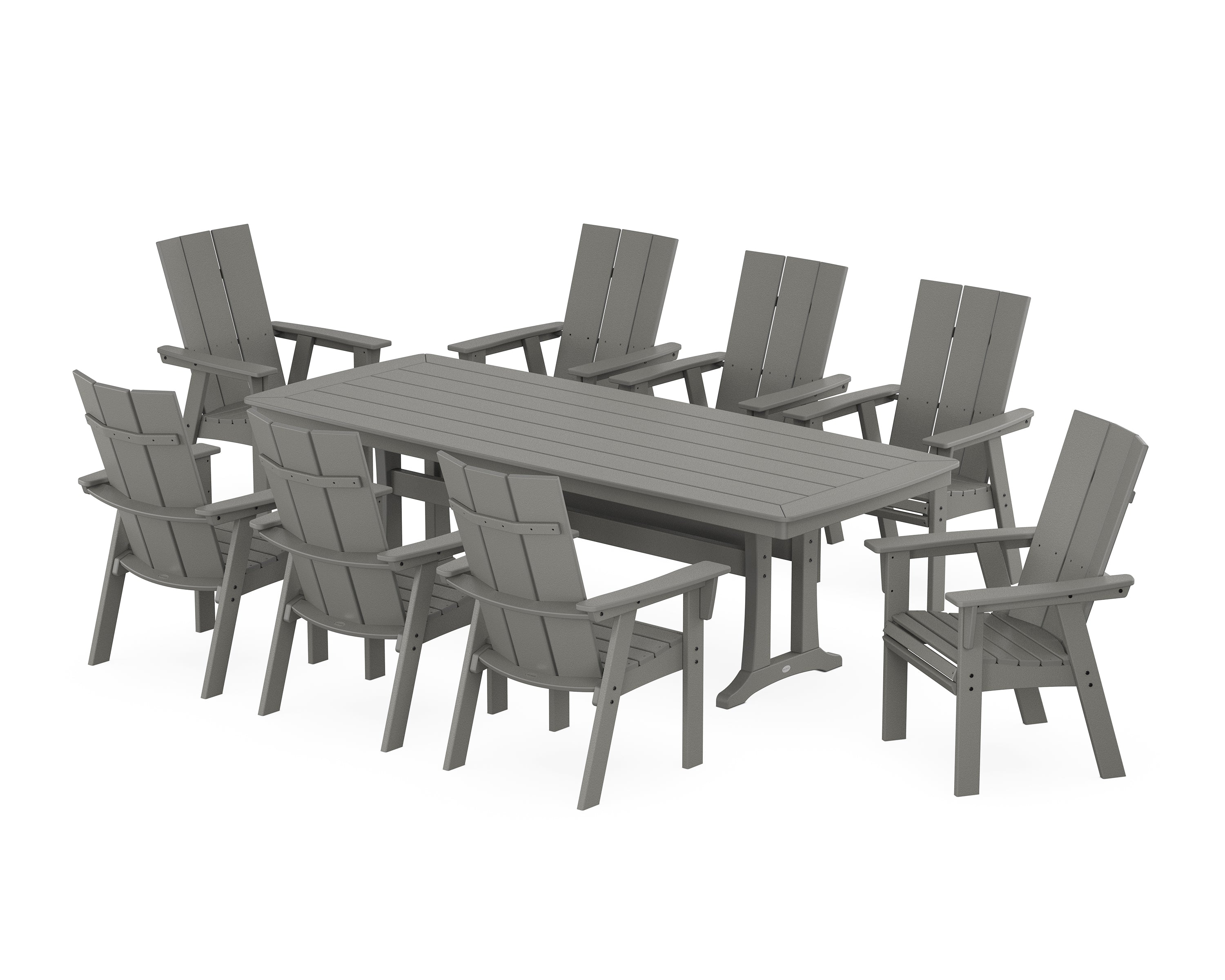 POLYWOOD® Modern Curveback Adirondack 9-Piece Dining Set with Trestle Legs in Slate Grey