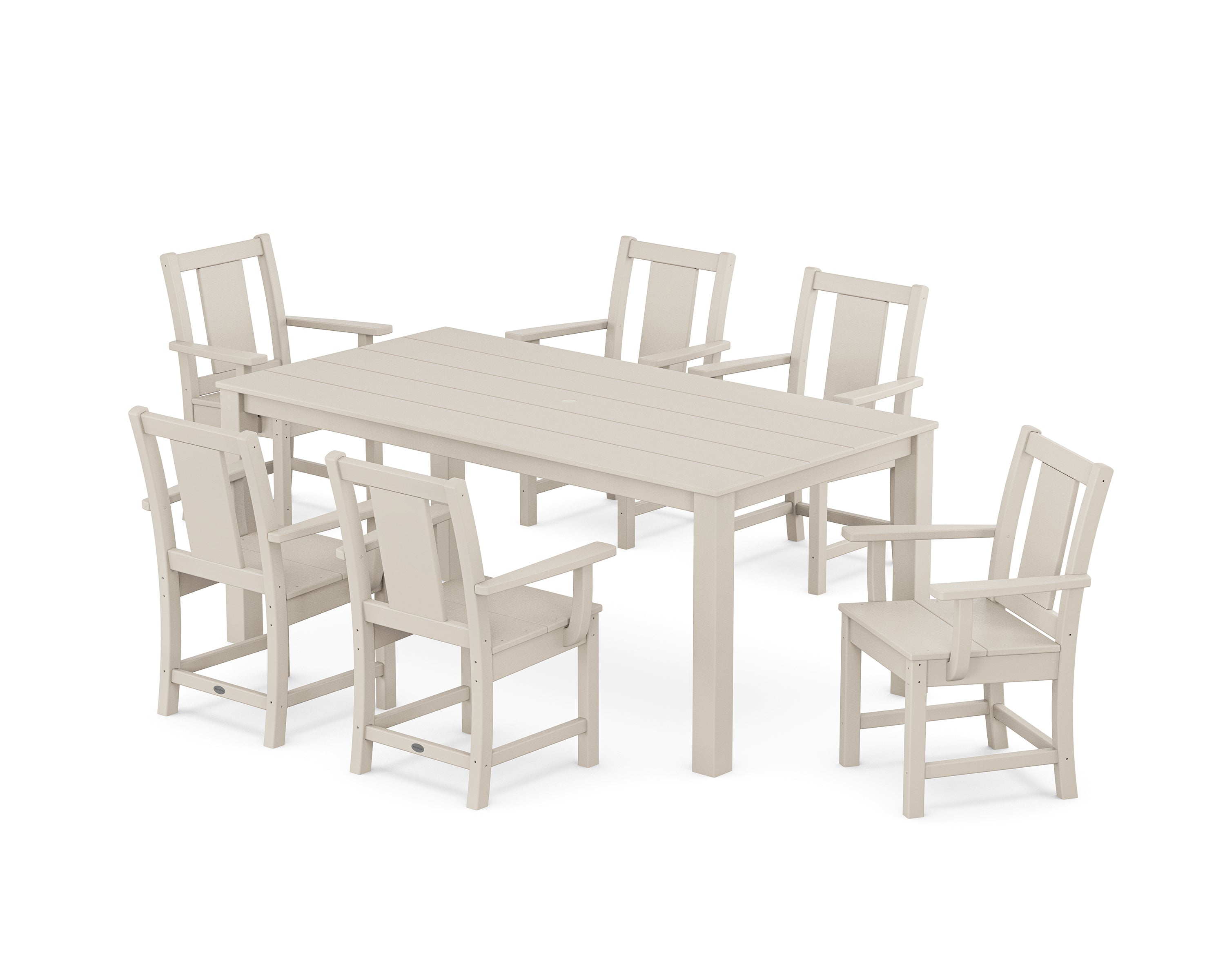 POLYWOOD Prairie Arm Chair 7-Piece Parsons Dining Set in Sand