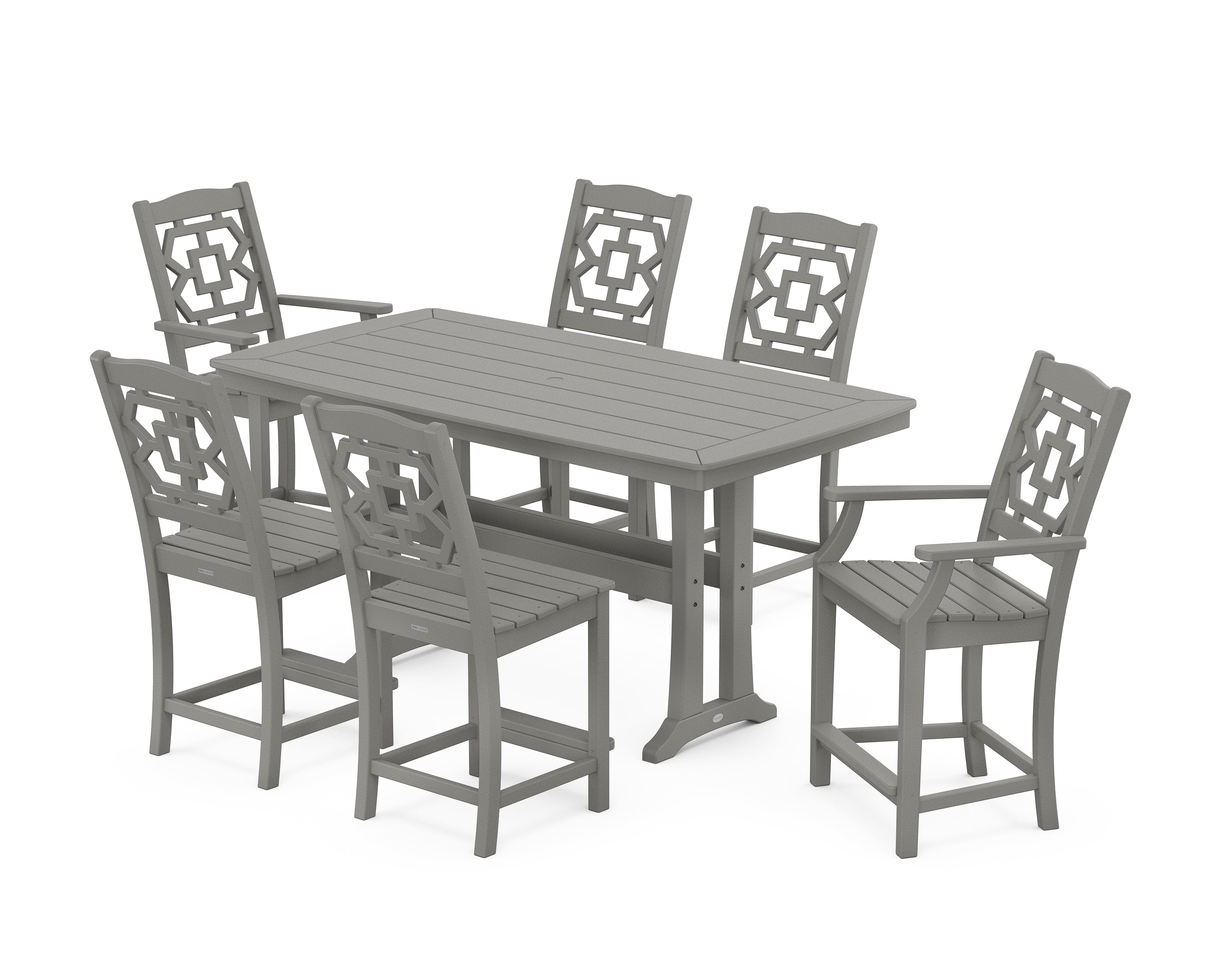 Martha Stewart by POLYWOOD Chinoiserie 7-Piece Counter Set with Trestle Legs in Slate Grey
