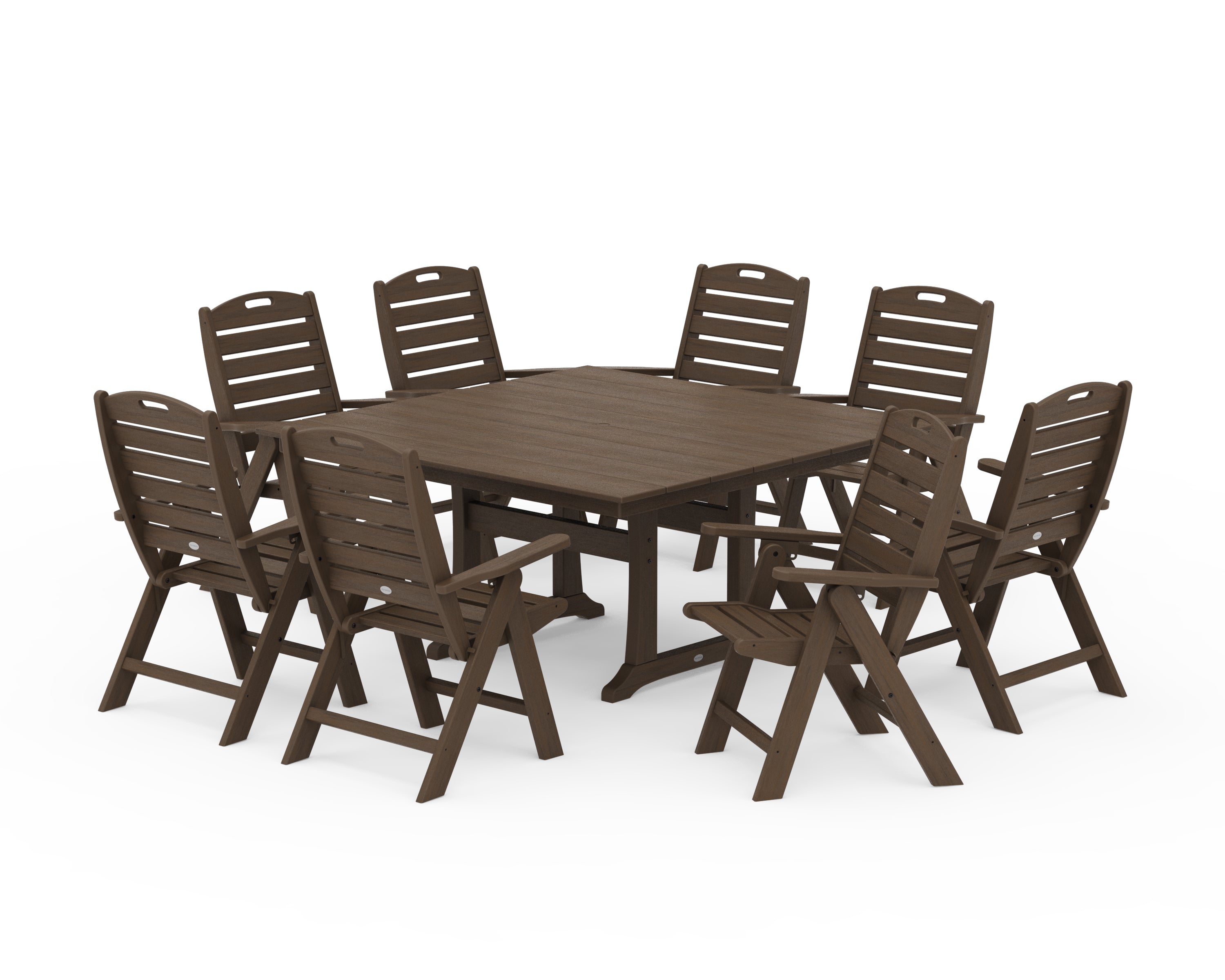 POLYWOOD Nautical Highback 9-Piece Square Farmhouse Dining Set with Trestle Legs in Kona