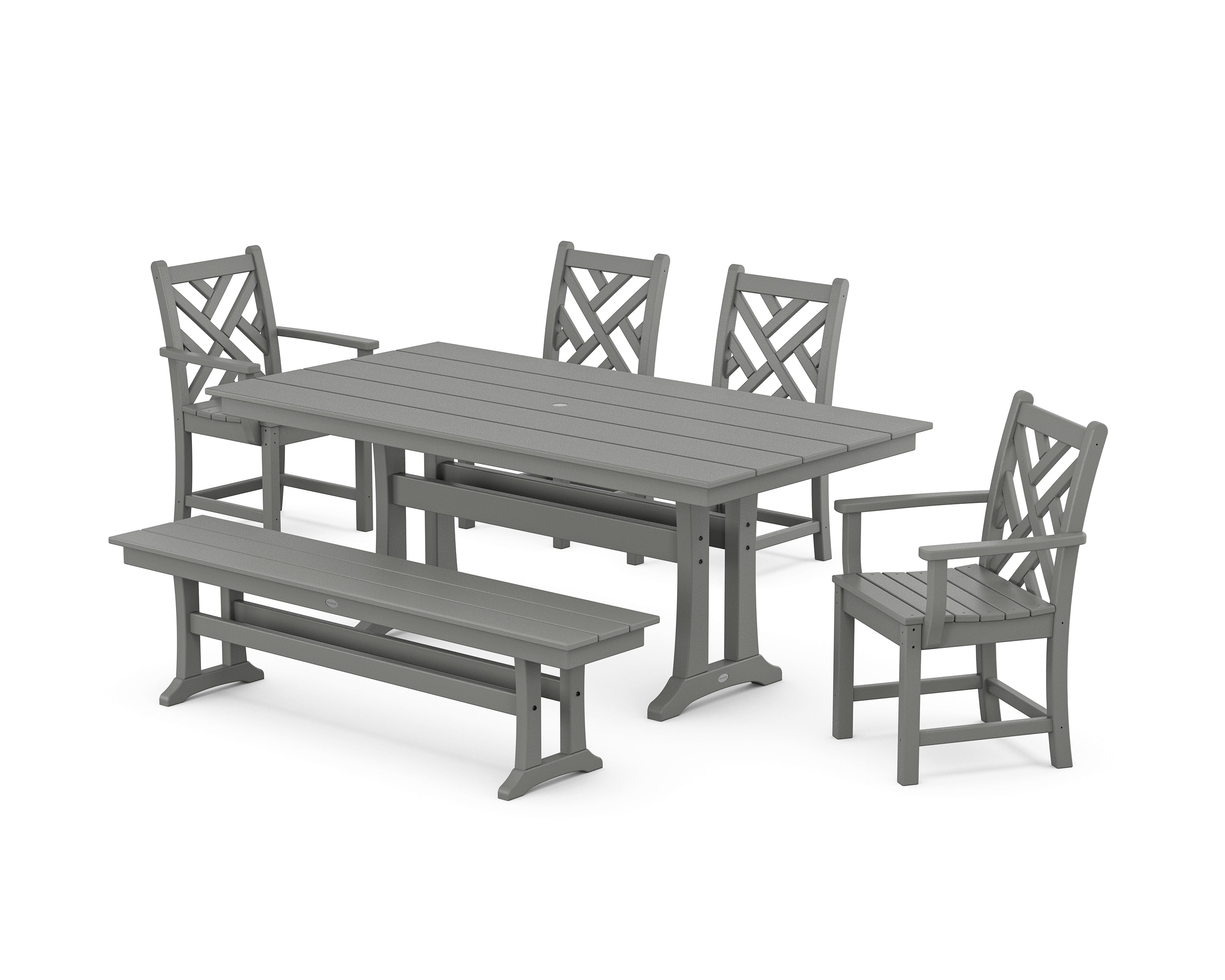 POLYWOOD Chippendale 6-Piece Farmhouse Dining Set With Trestle Legs in Slate Grey