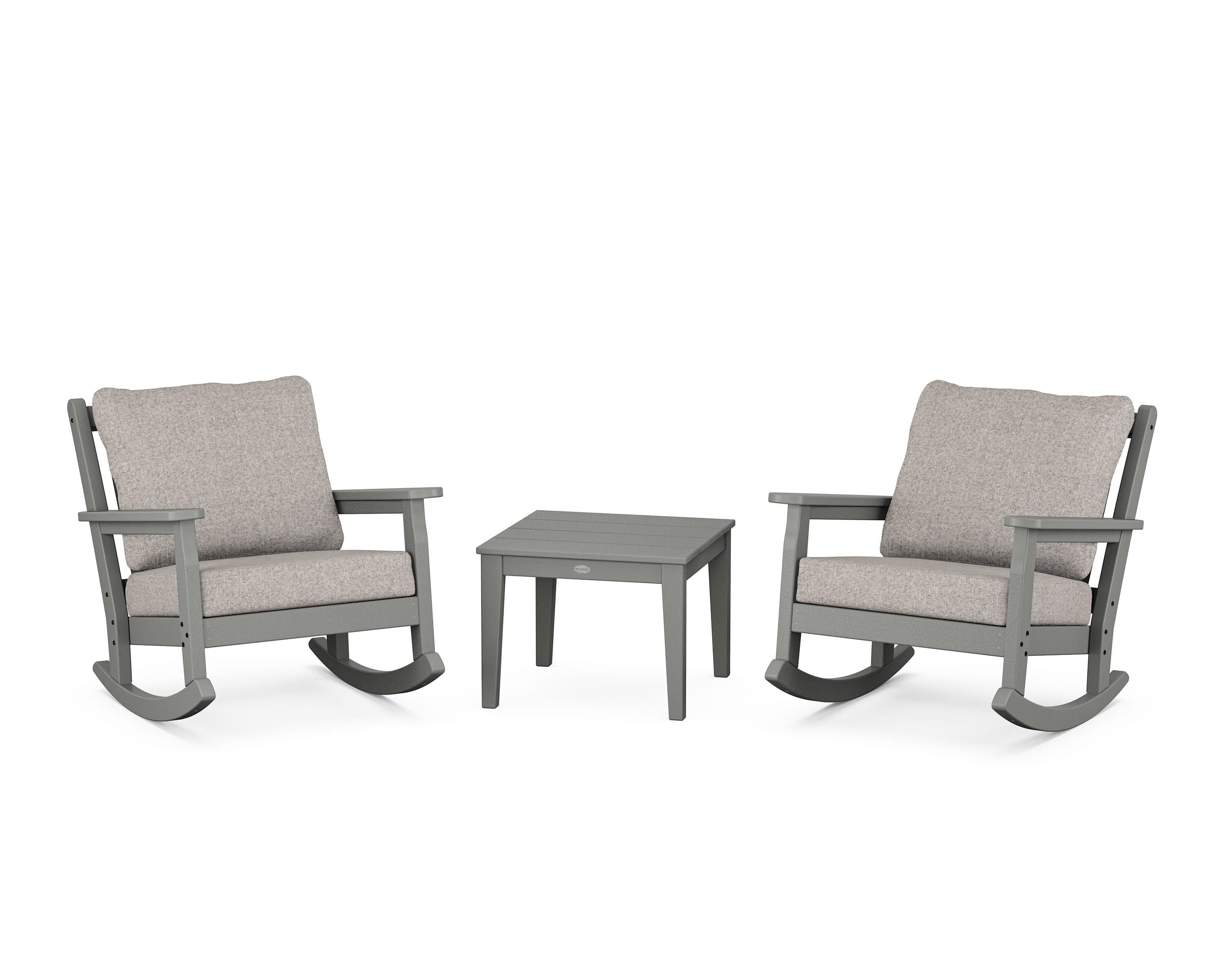 POLYWOOD Chippendale 3-Piece Deep Seating Rocker Set in Slate Grey / Weathered Tweed