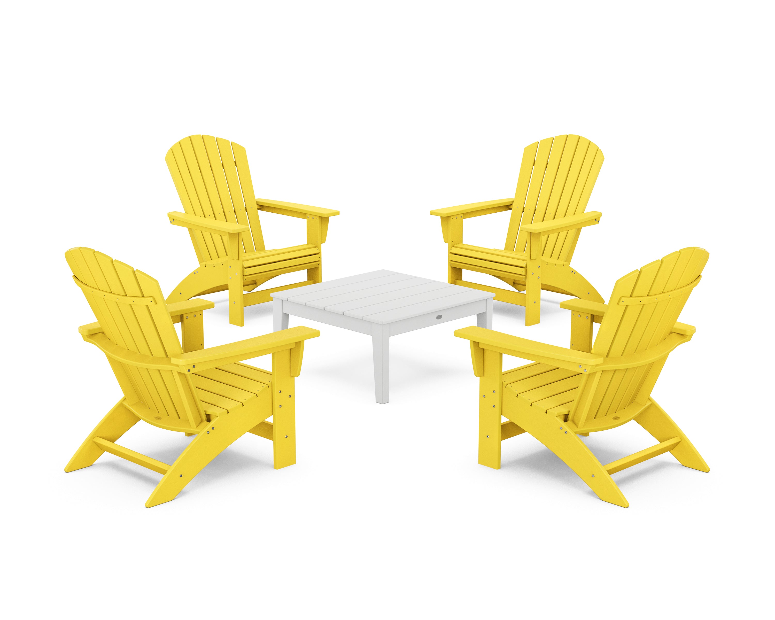 POLYWOOD 5-Piece Nautical Grand Adirondack Chair Conversation Group in Lemon / White