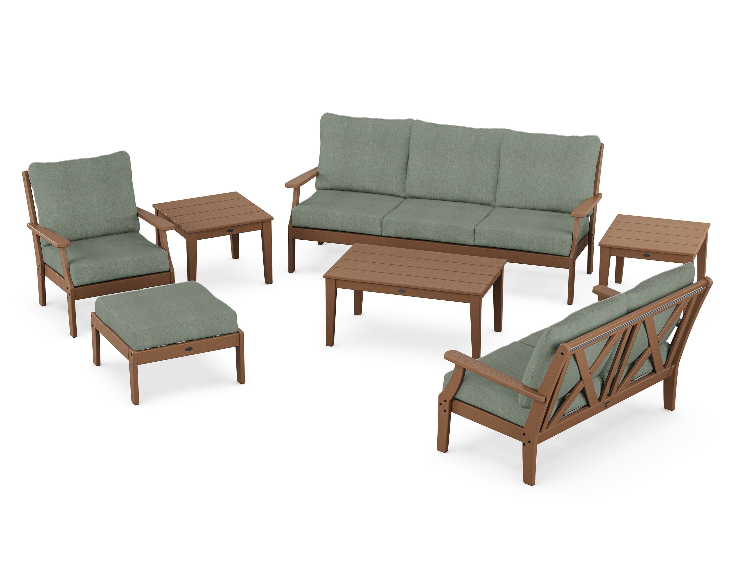 POLYWOOD Braxton 7-Piece Deep Seating Set in Teak / Cast Sage