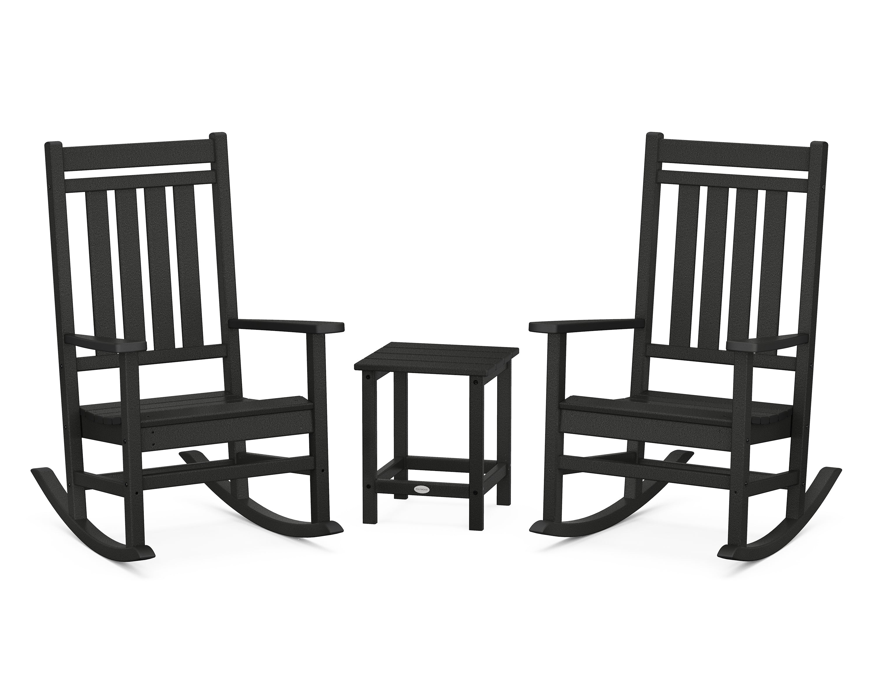 POLYWOOD® Estate 3-Piece Rocking Chair Set with Long Island 18" Side Table in Black