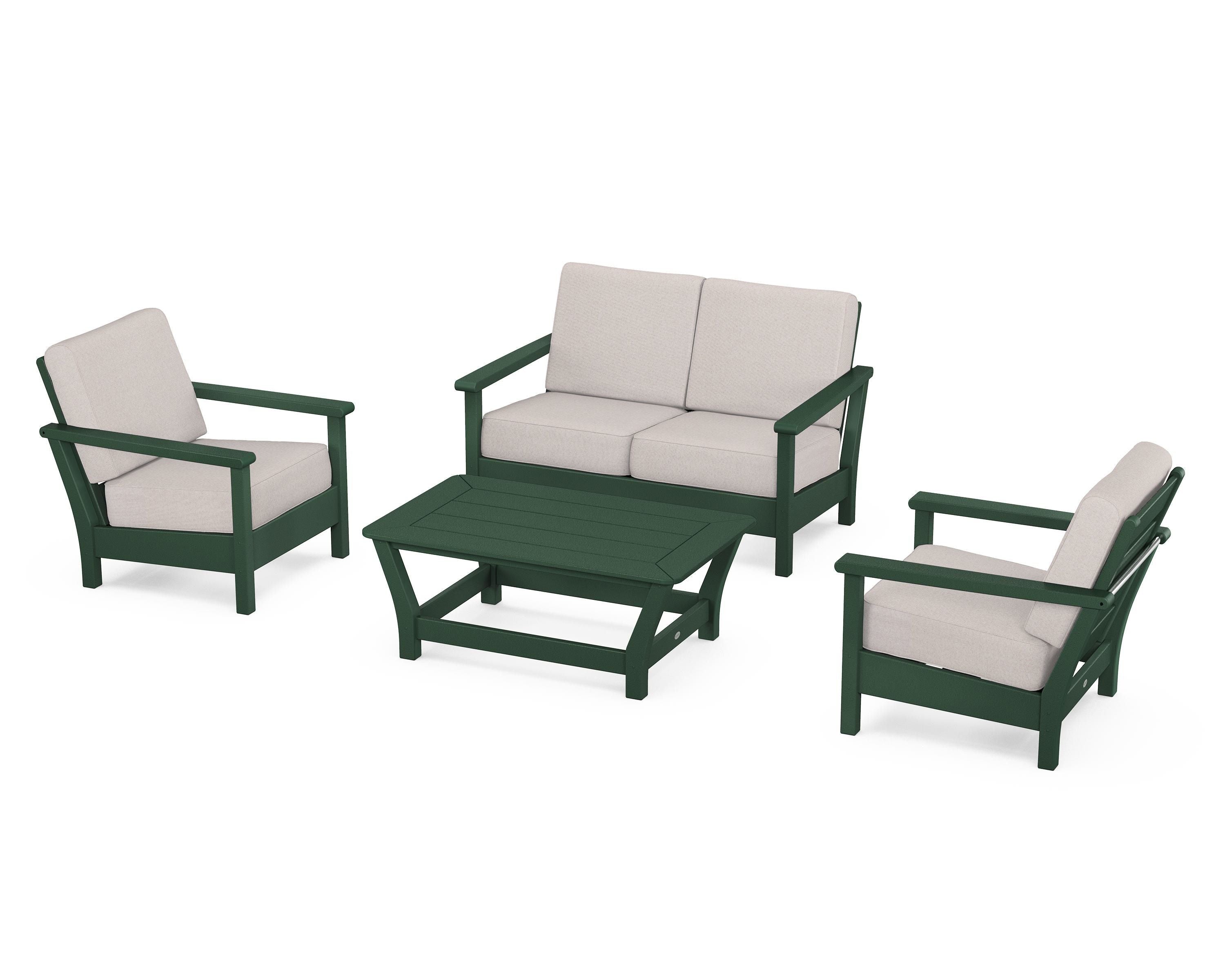 POLYWOOD Harbour 4-Piece Deep Seating Set in Green / Dune Burlap