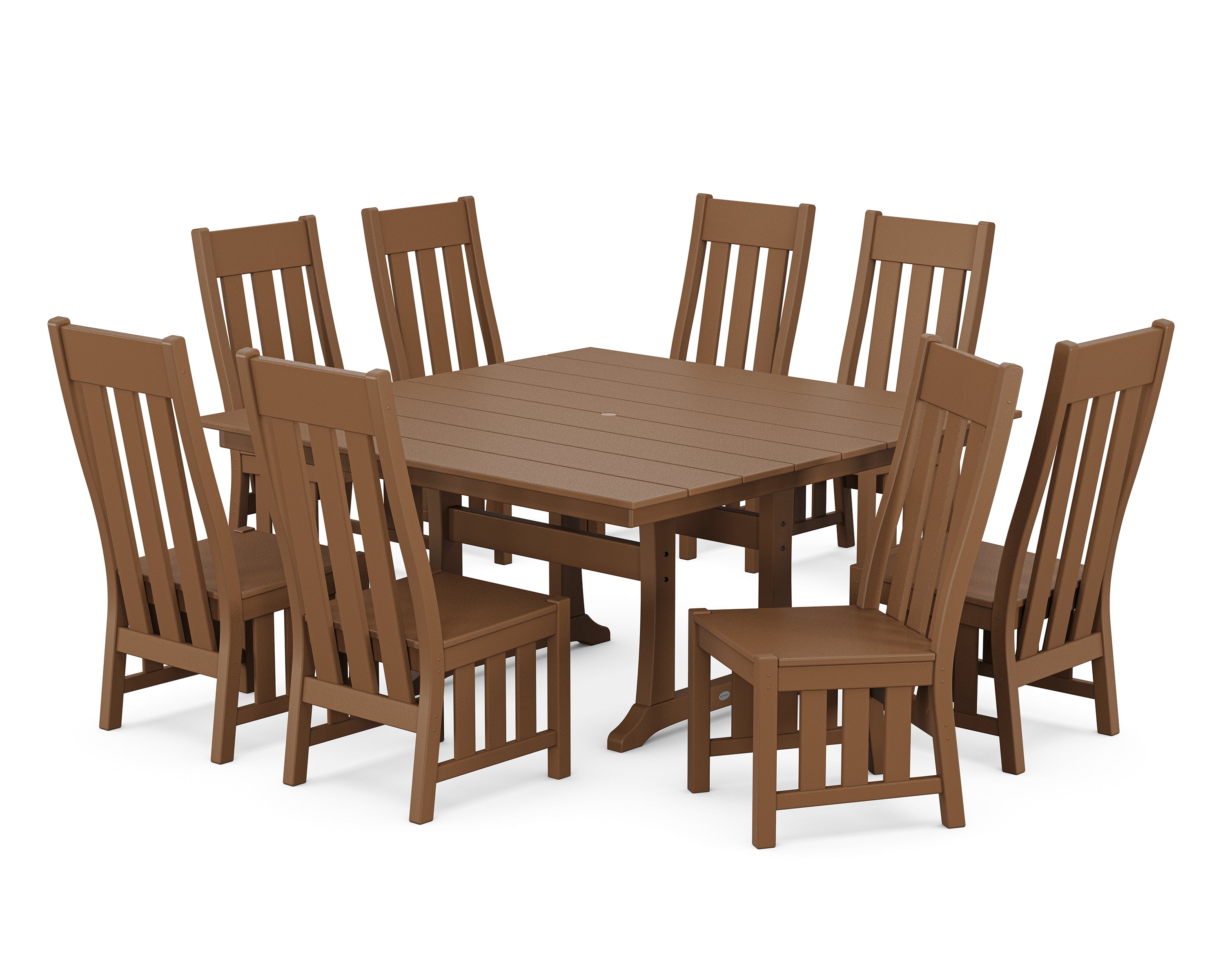 Martha Stewart by POLYWOOD Acadia Side Chair 9-Piece Square Farmhouse Dining Set with Trestle Legs in Teak