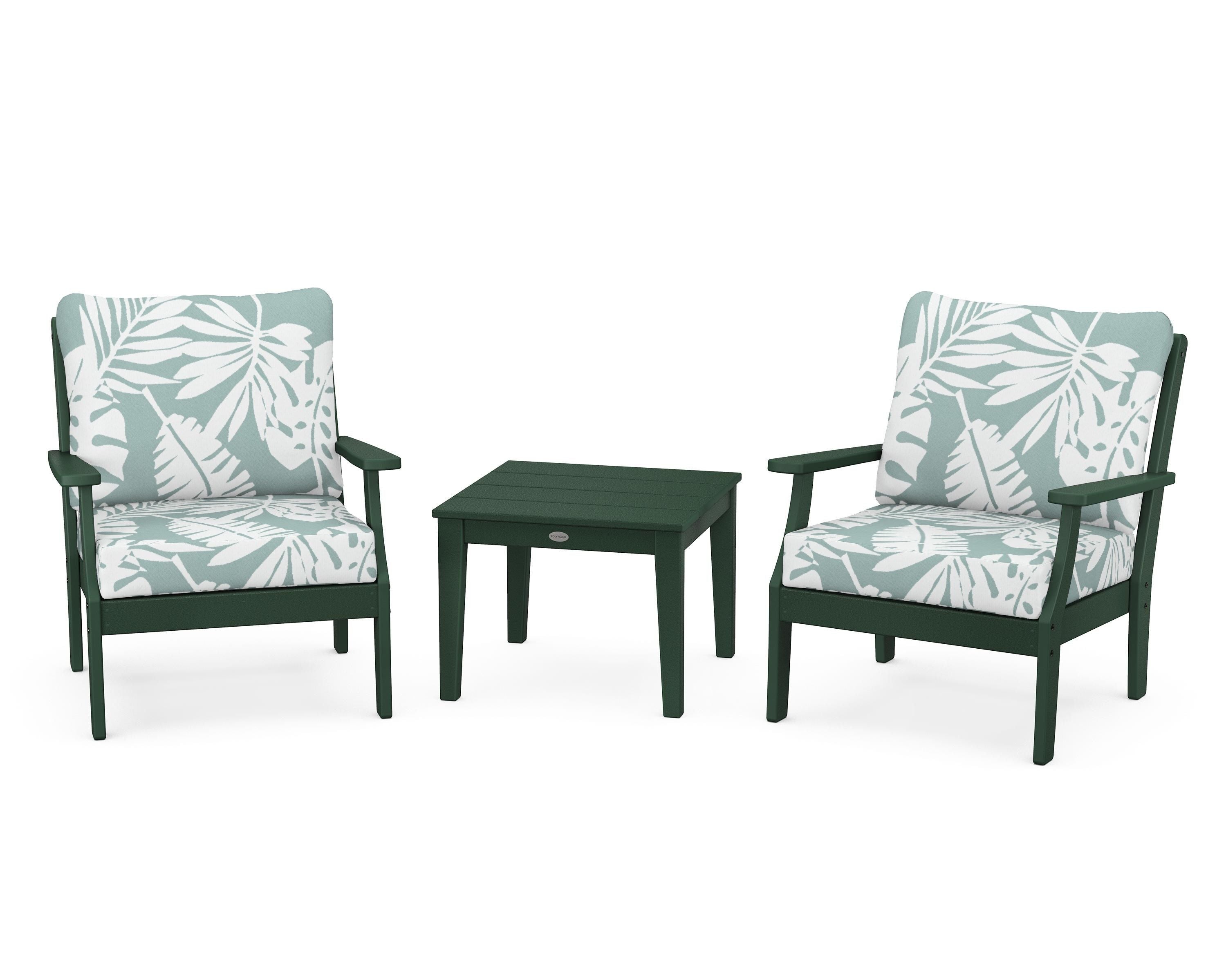 POLYWOOD Braxton 3-Piece Deep Seating Set in Green / Leaf Glacier Spa