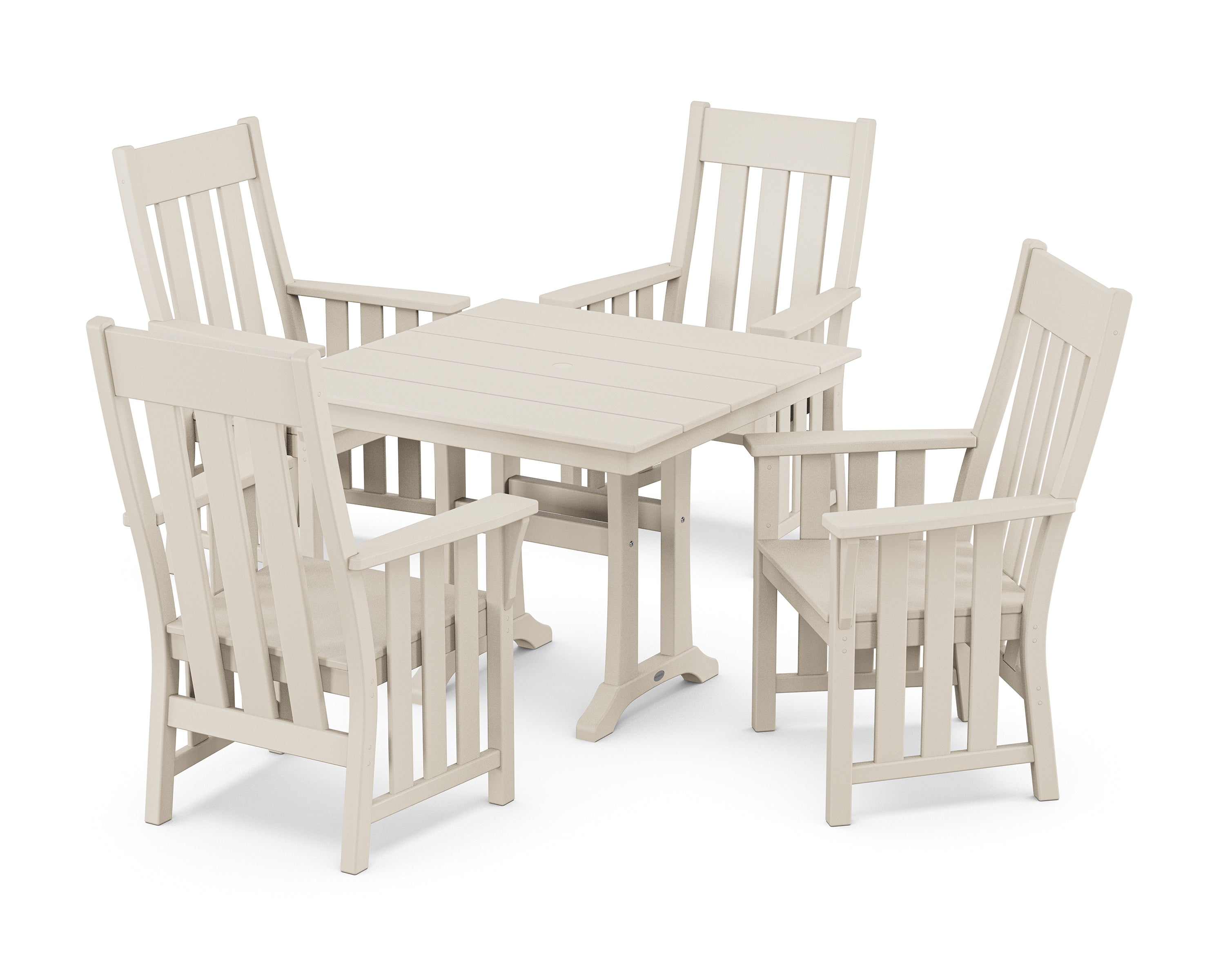 Martha Stewart by POLYWOOD Acadia 5-Piece Farmhouse Dining Set with Trestle Legs in Sand