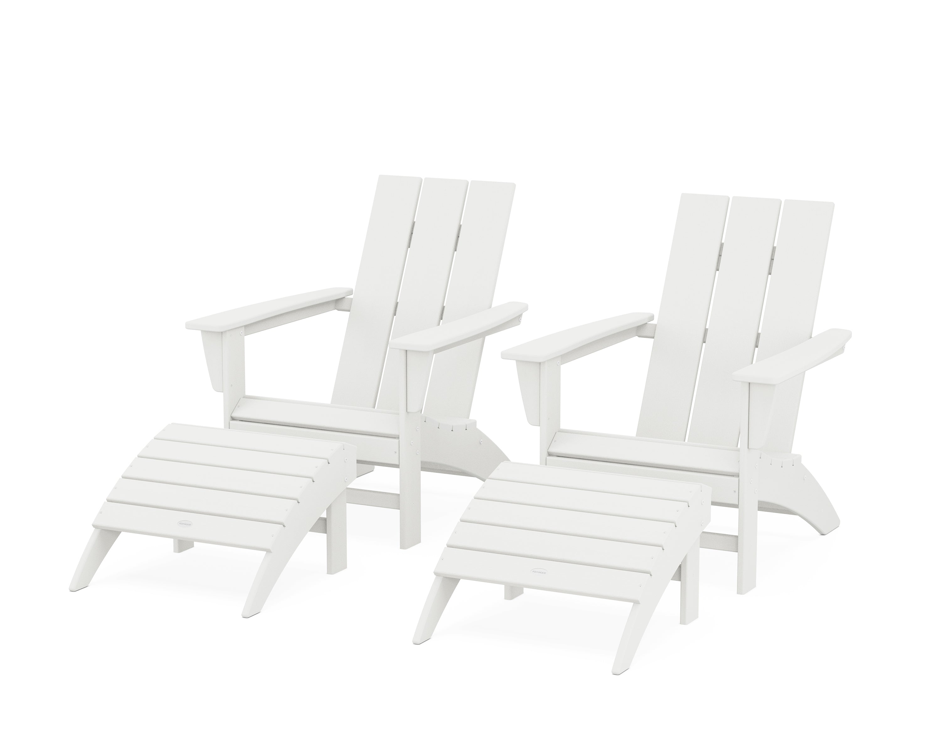 POLYWOOD Modern Adirondack Chair 4-Piece Set with Ottomans in Vintage White