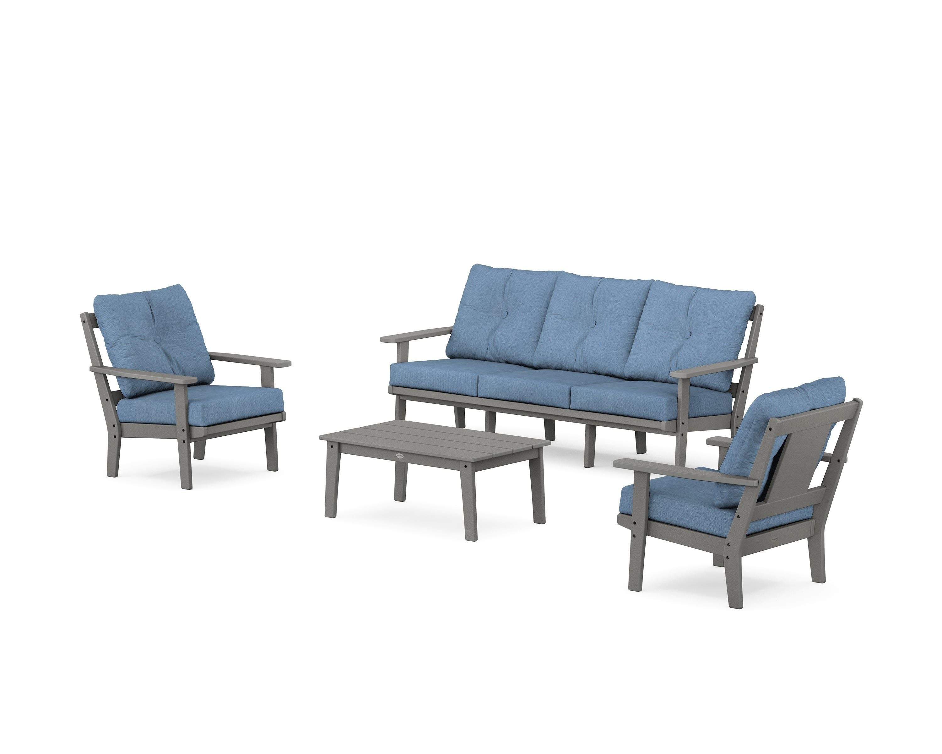 POLYWOOD Prairie 4-Piece Deep Seating Set with Sofa in Slate Grey / Sky Blue
