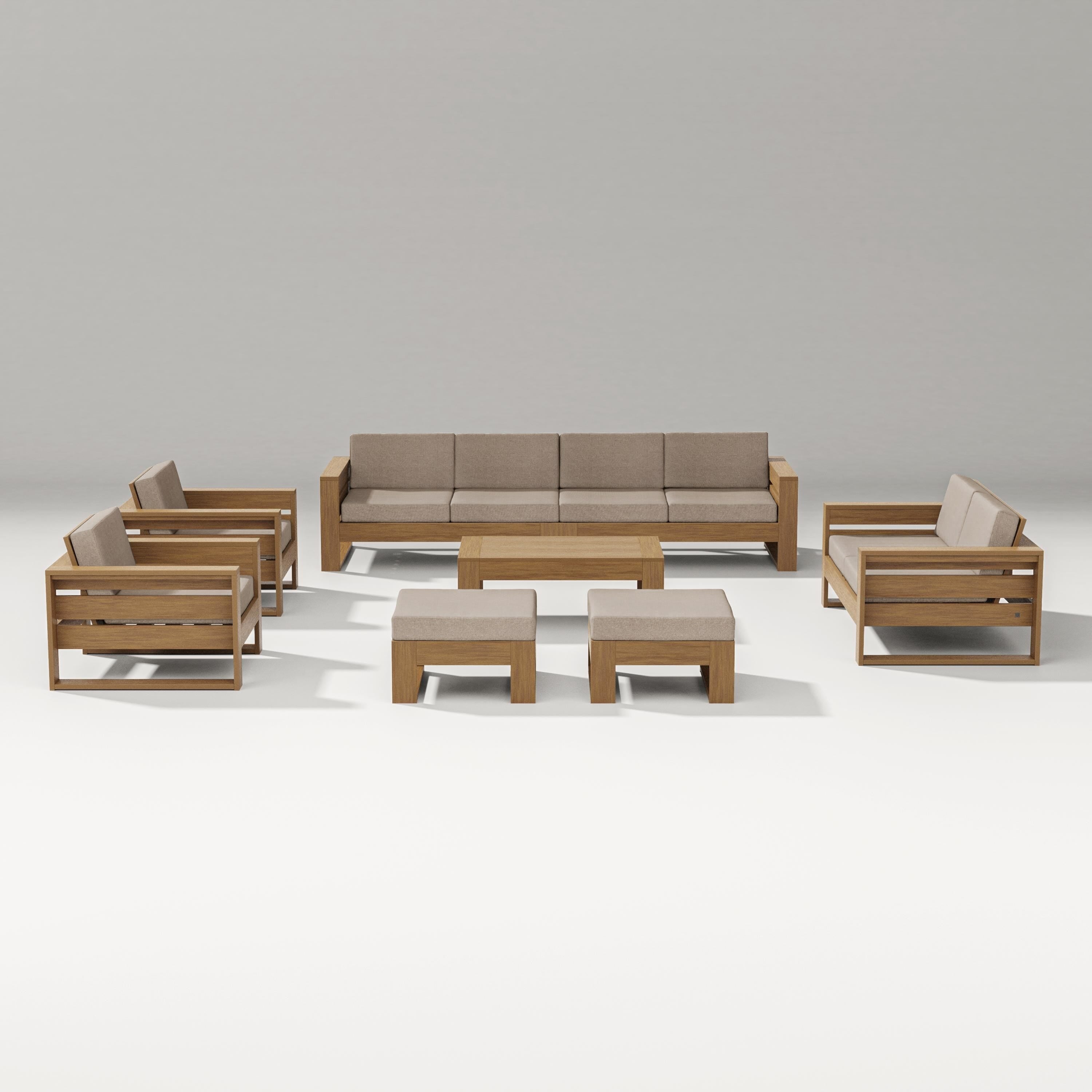PW Designer Series Latitude 8-Piece Lounge Sofa Set in Natural / Spiced Burlap