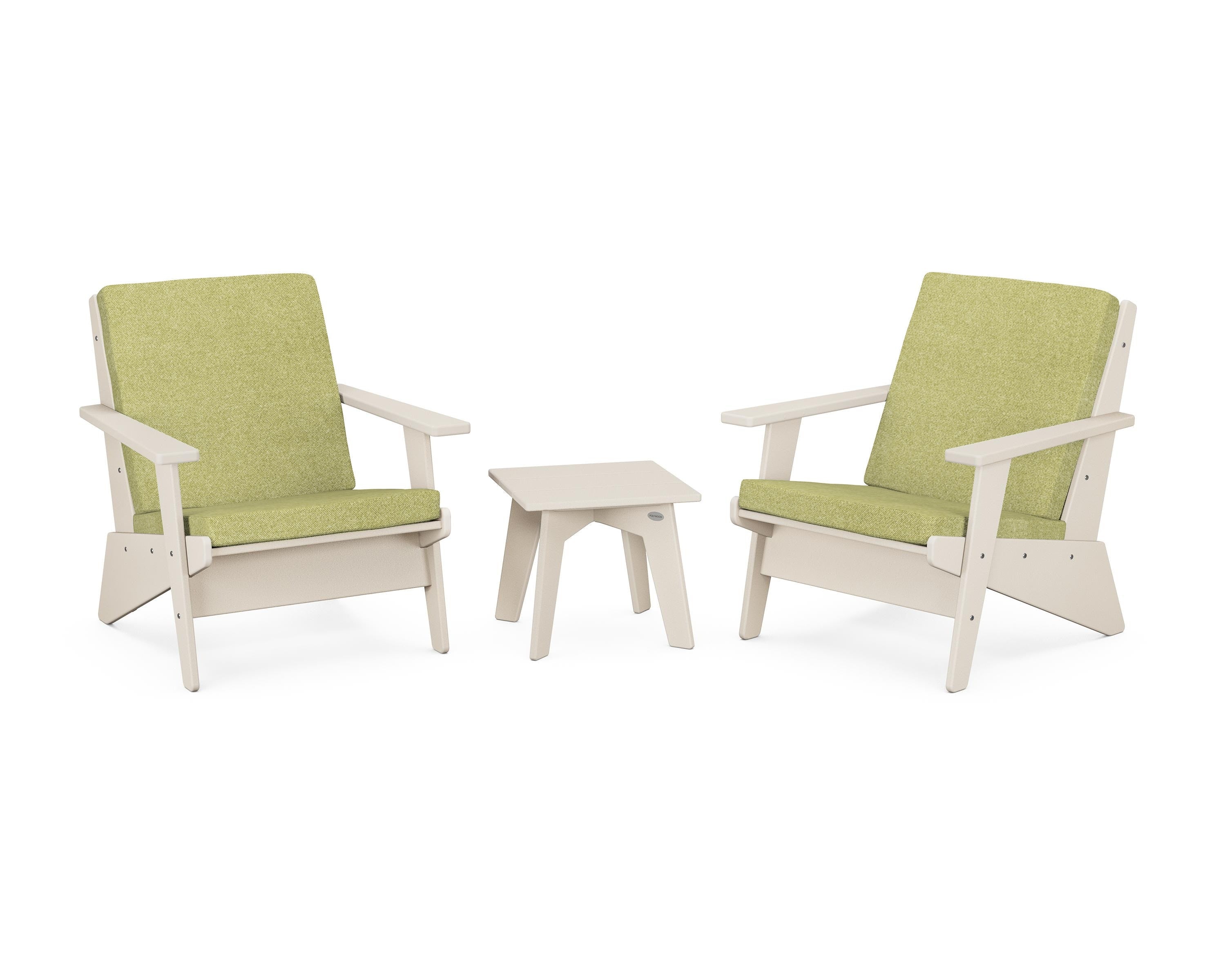 POLYWOOD Riviera Modern Lounge 3-Piece Set in Sand / Chartreuse Boucle