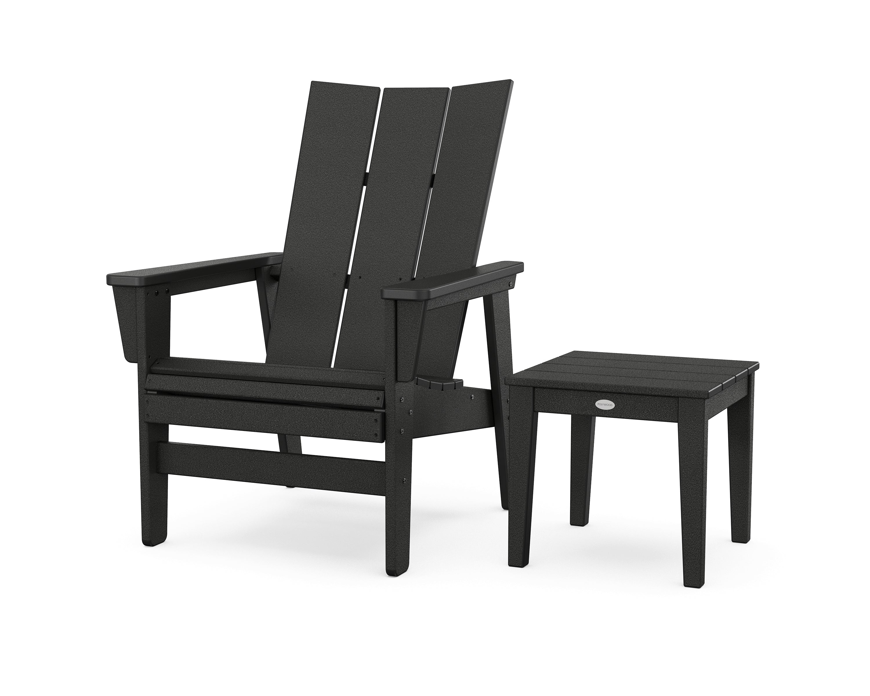 POLYWOOD Modern Grand Upright Adirondack Chair with Side Table in Black