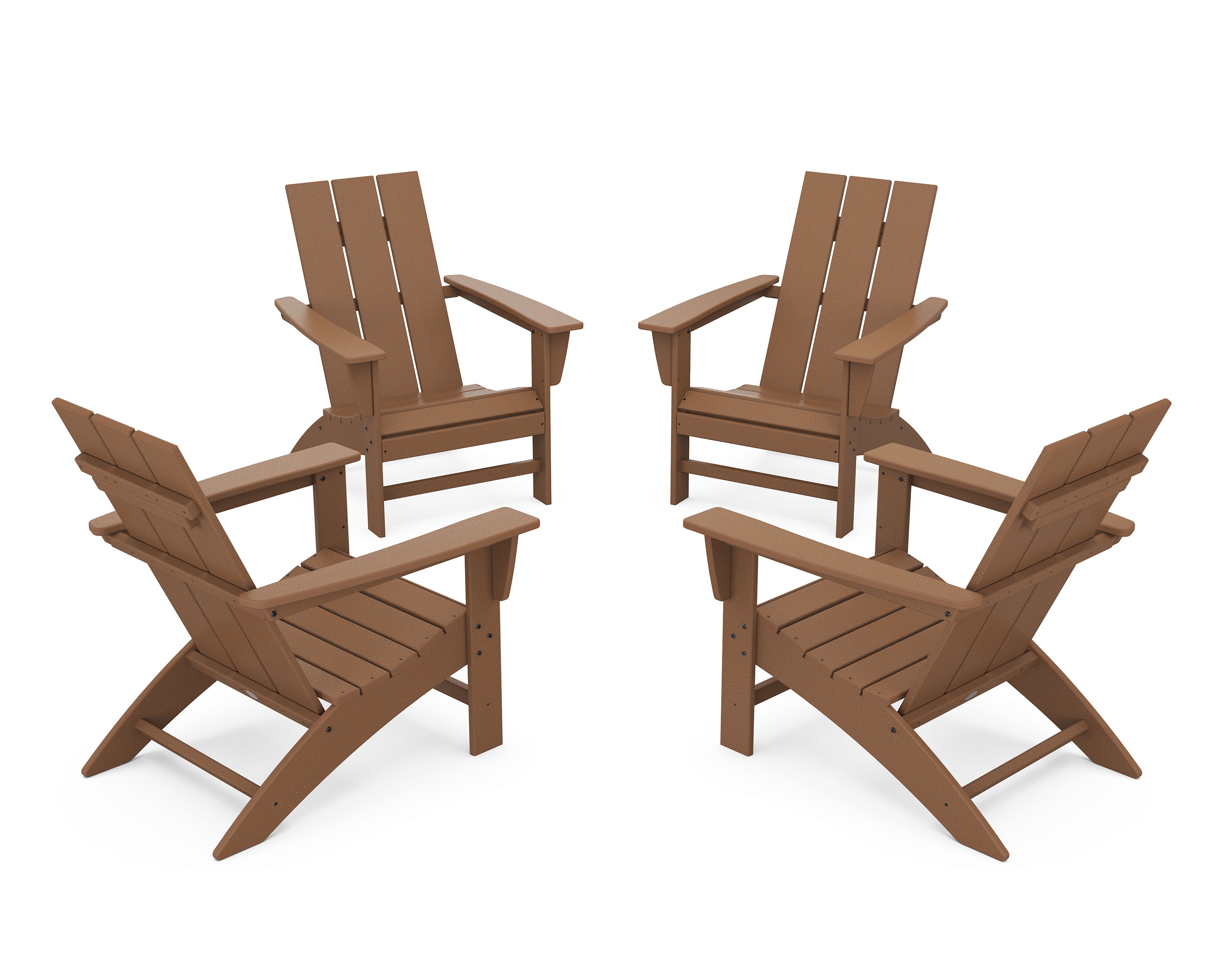 POLYWOOD 4-Piece Modern Adirondack Chair Conversation Set in Teak
