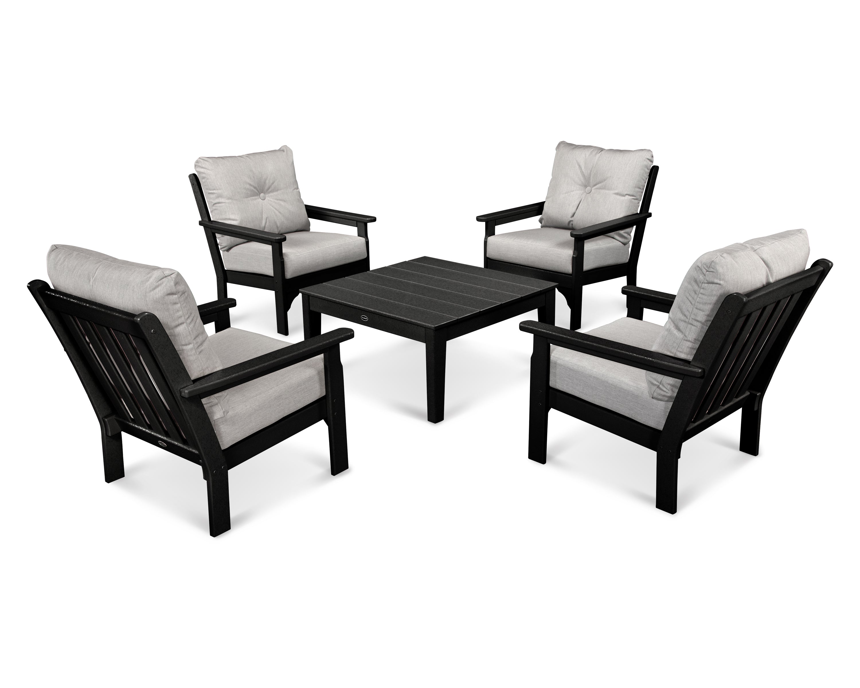 POLYWOOD Vineyard 5-Piece Deep Seating Conversation Set in Black / Granite