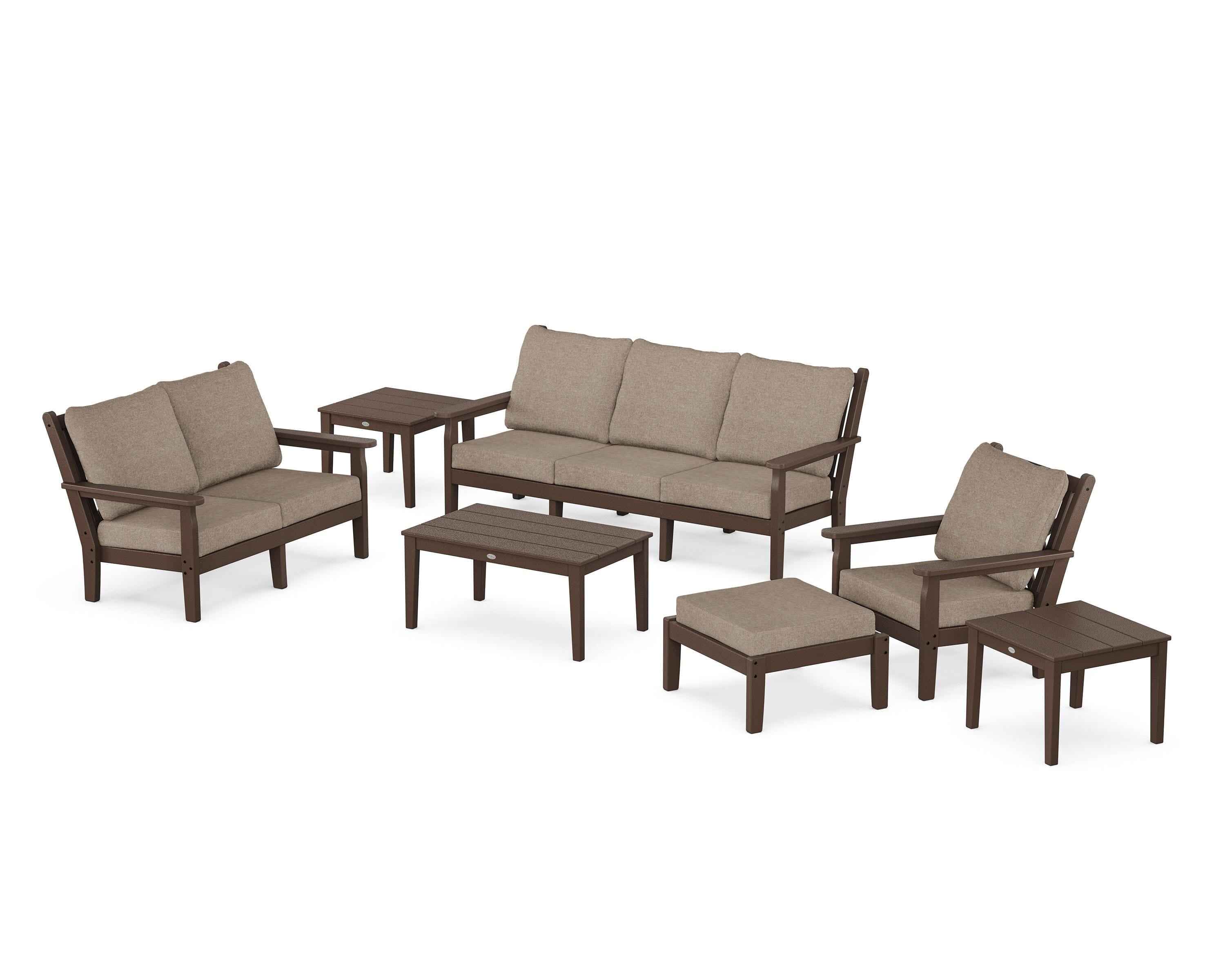POLYWOOD Chippendale 7-Piece Deep Seating Set in Mahogany / Spiced Burlap